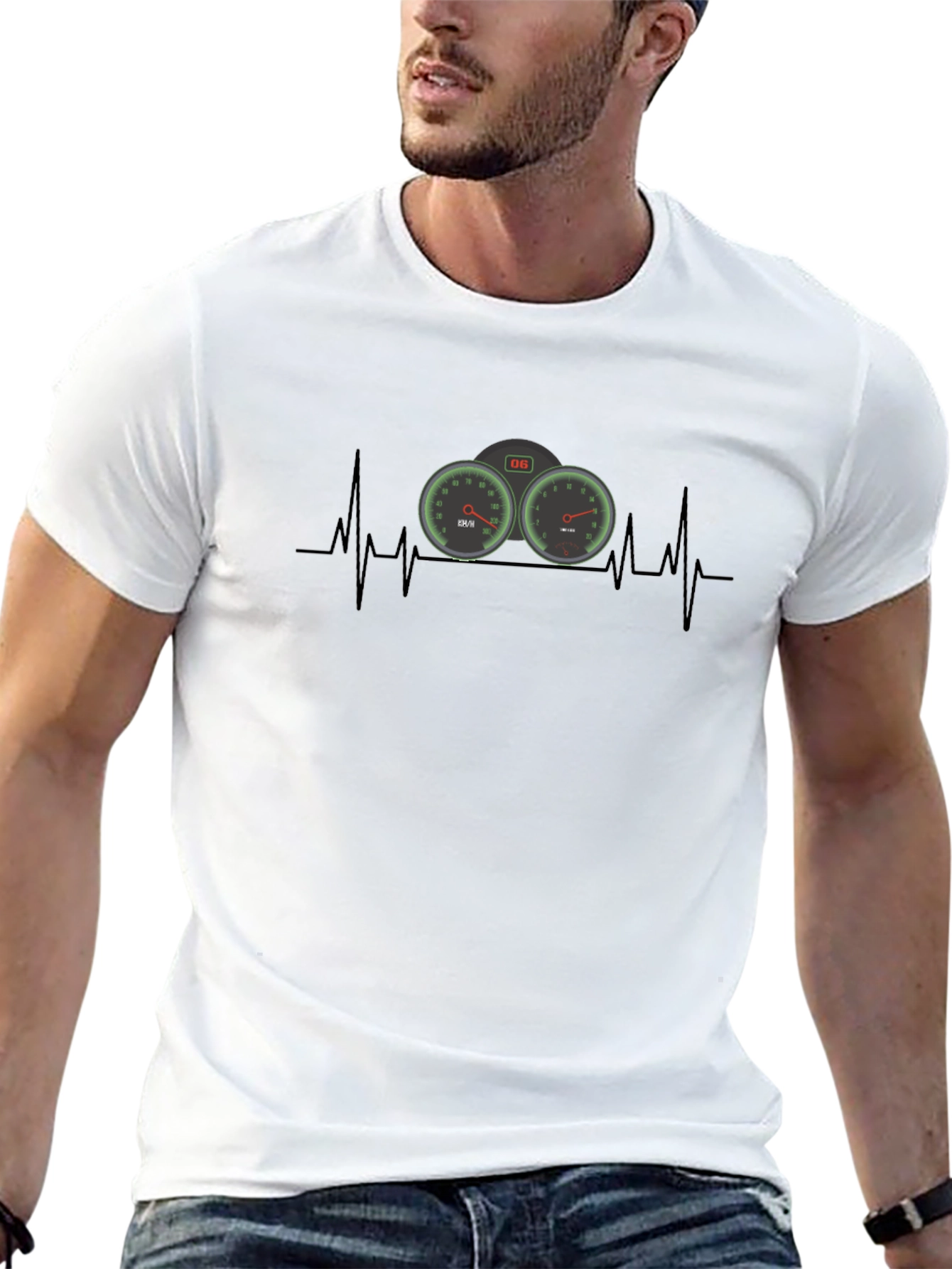 Heartbeat Speedometer Black T-Shirt - Automotive Enthusiast