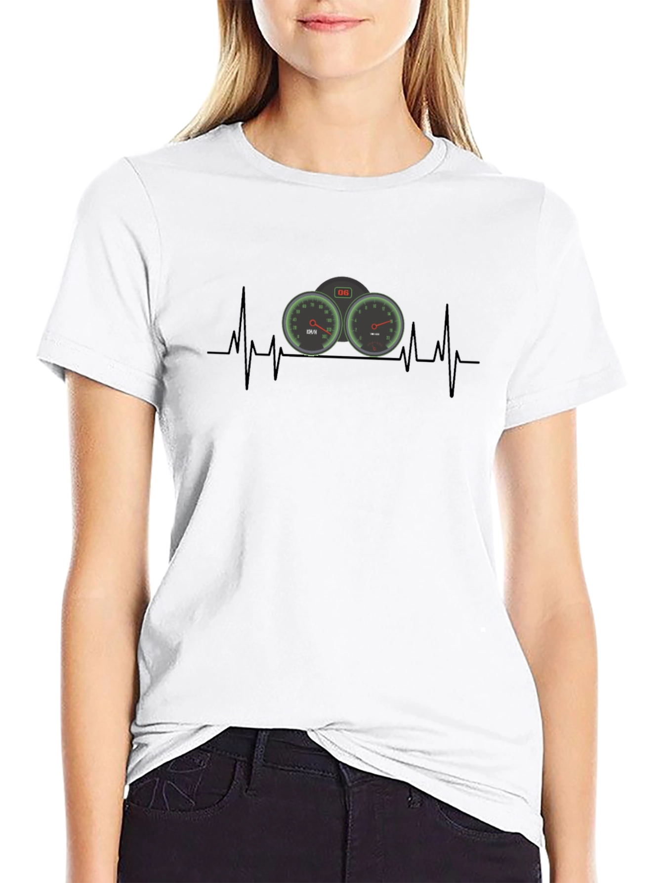 Heartbeat Speedometer Black T-Shirt - Automotive Enthusiast