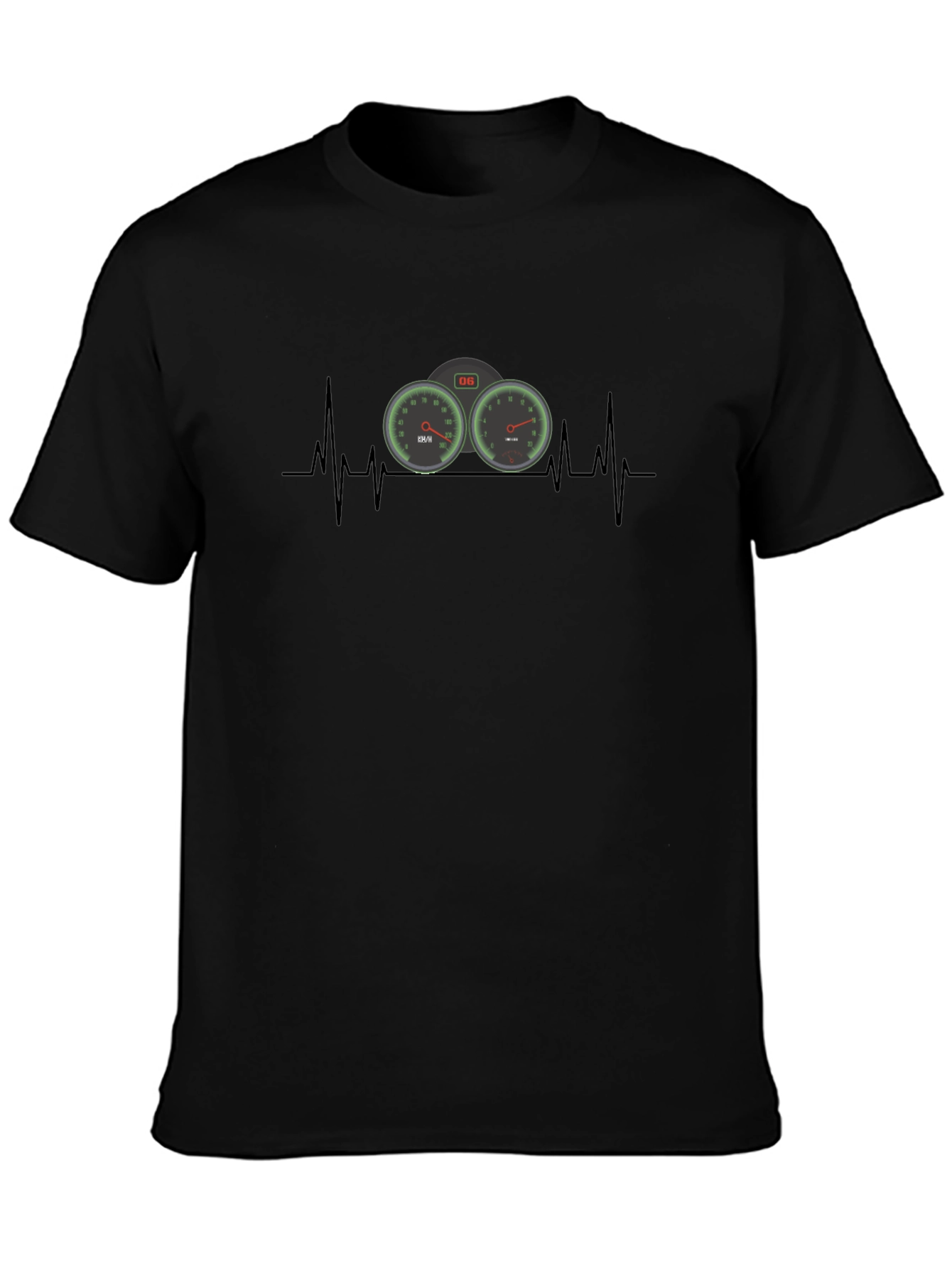 Heartbeat Speedometer Black T-Shirt - Automotive Enthusiast