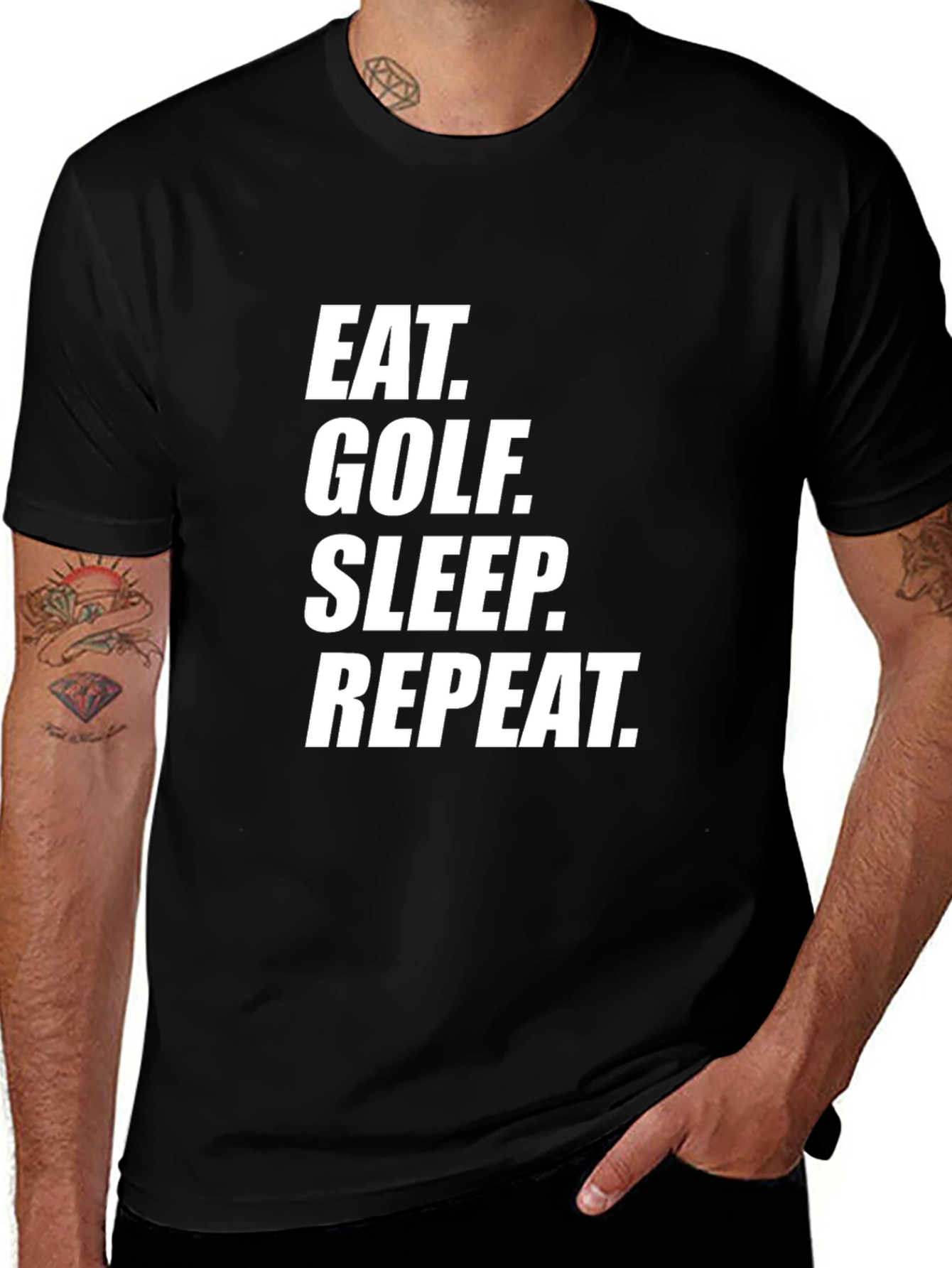 Eat Golf Sleep Repeat Black Graphic T-Shirt
