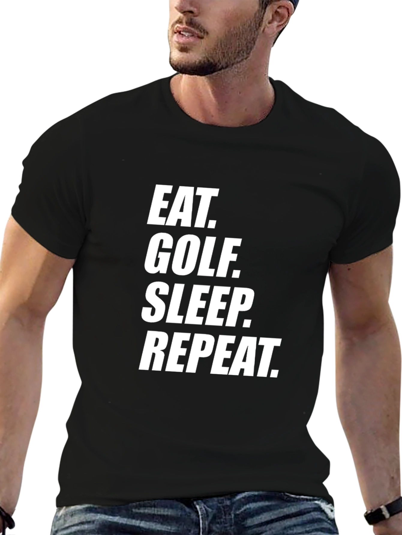 Eat Golf Sleep Repeat Black Graphic T-Shirt