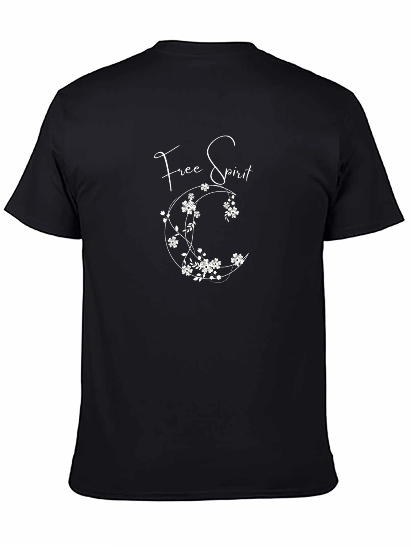 Free Spirit Floral Crescent Moon Black T-Shirt
