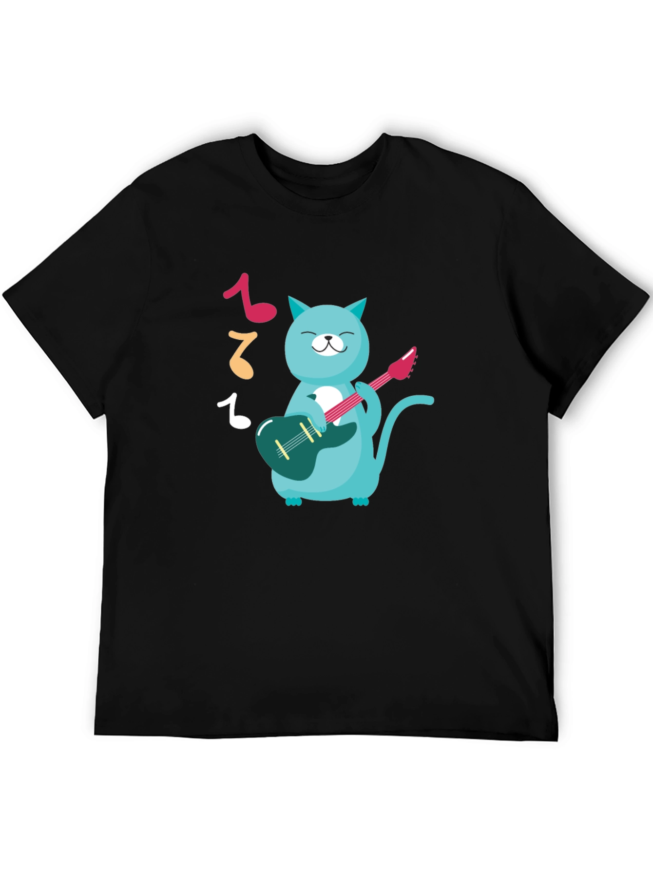 Cat Guitarist Graphic T-Shirt - Black Cotton Tee