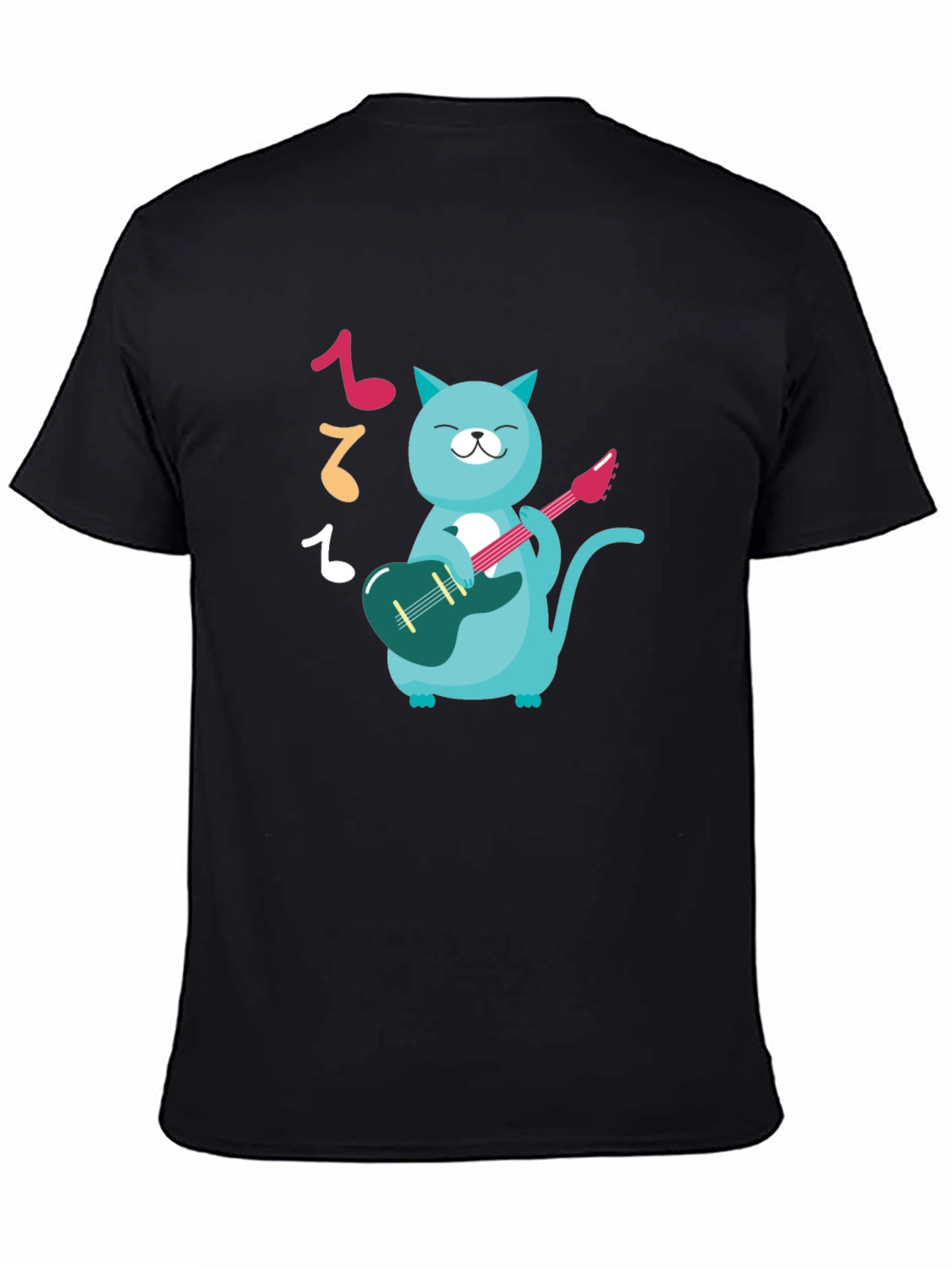 Cat Guitarist Graphic T-Shirt - Black Cotton Tee