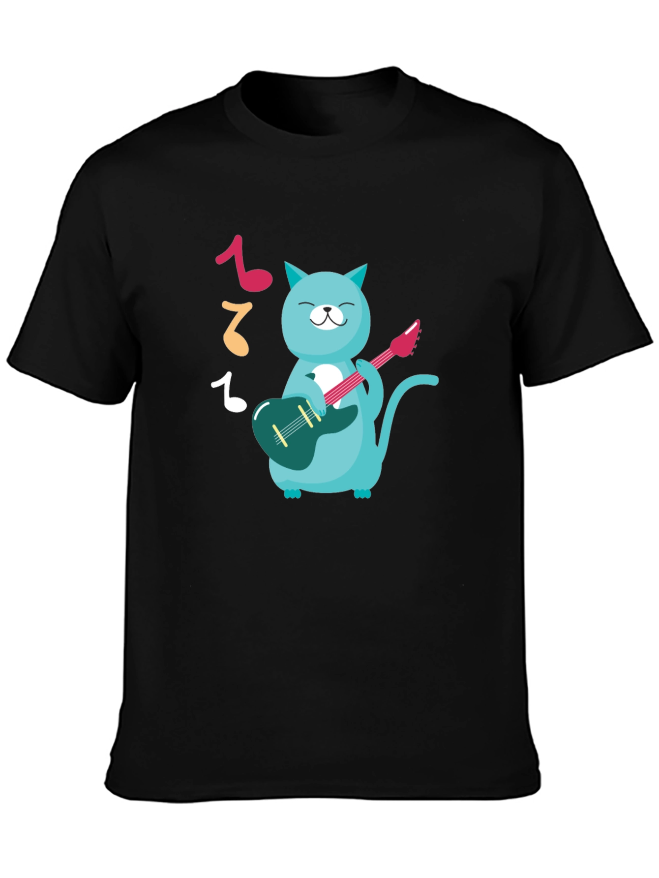 Cat Guitarist Graphic T-Shirt - Black Cotton Tee