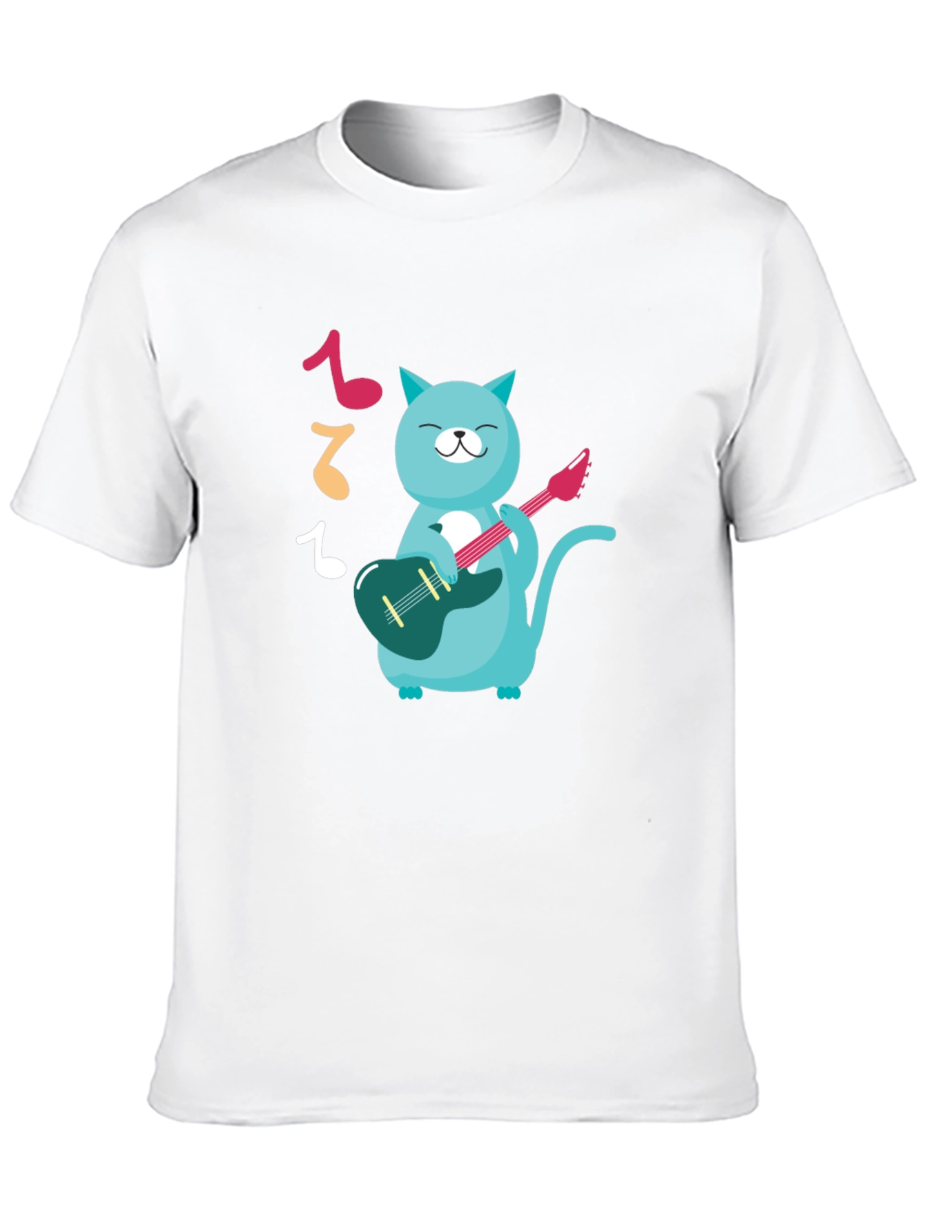 Cat Guitarist Graphic T-Shirt - Black Cotton Tee