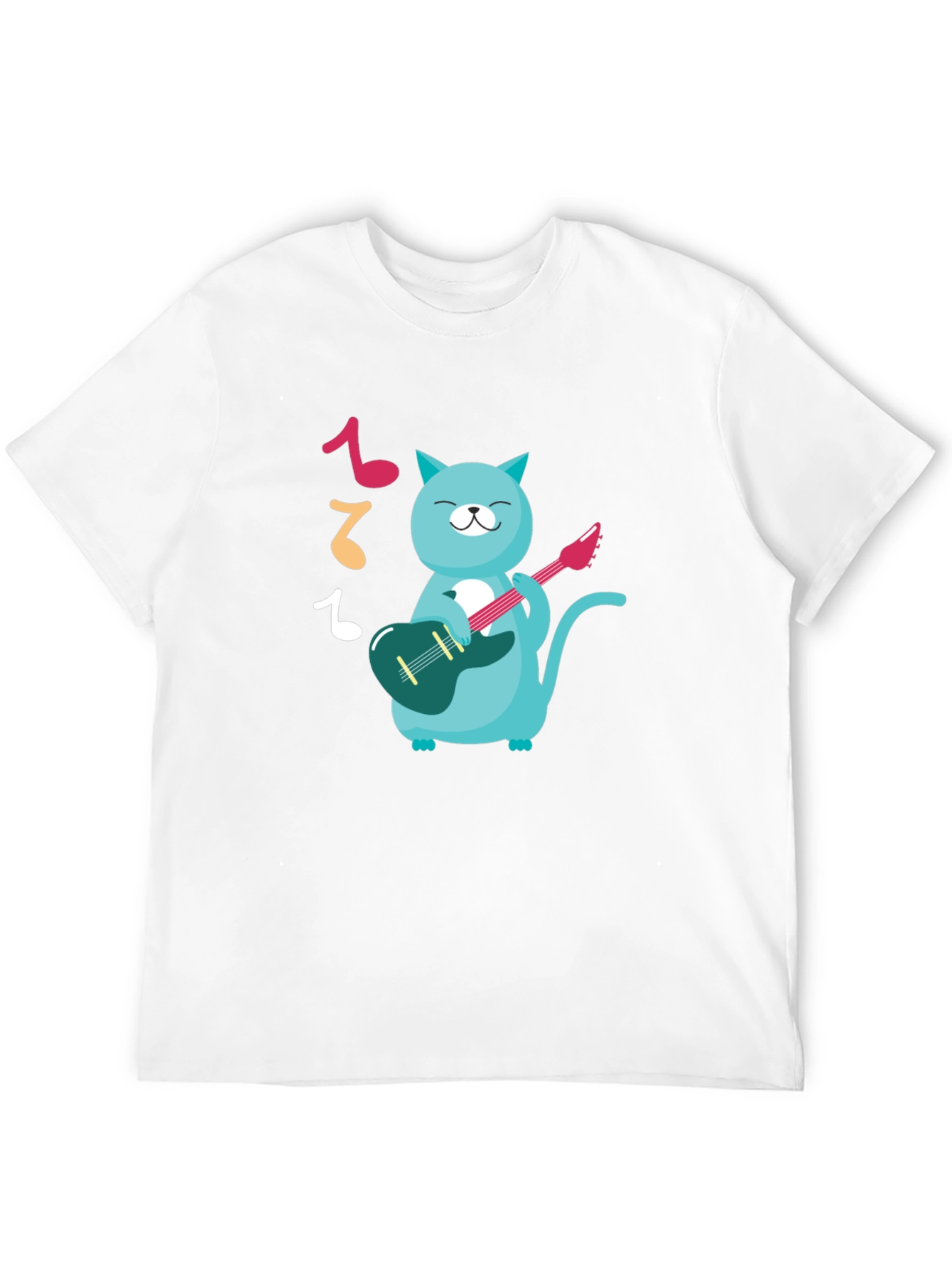 Cat Guitarist Graphic T-Shirt - Black Cotton Tee