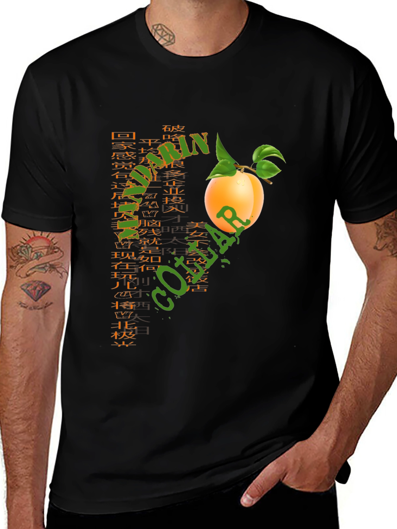 Mandarin Collar Fruit Graphic T-Shirt
