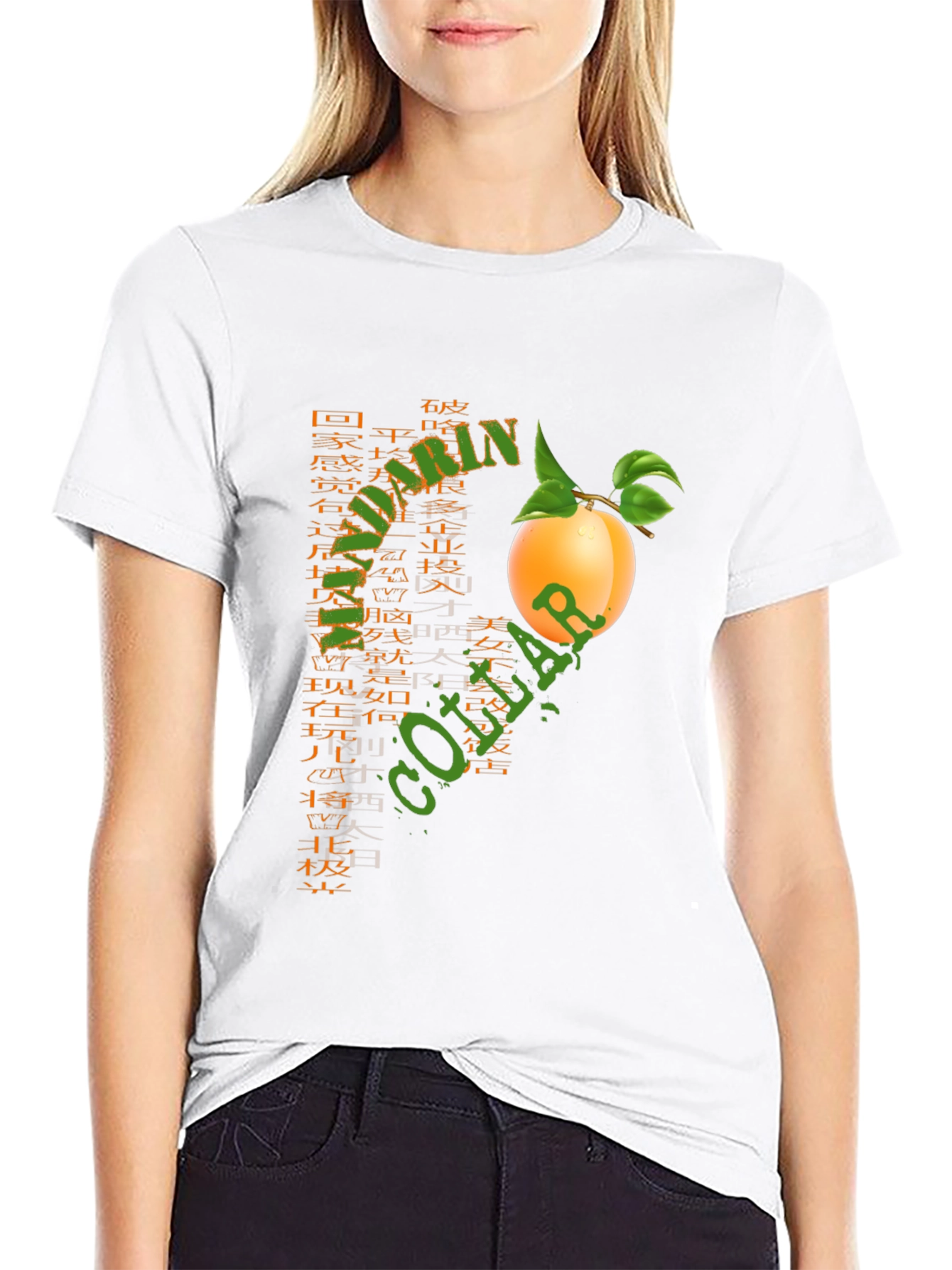 Mandarin Collar Fruit Graphic T-Shirt