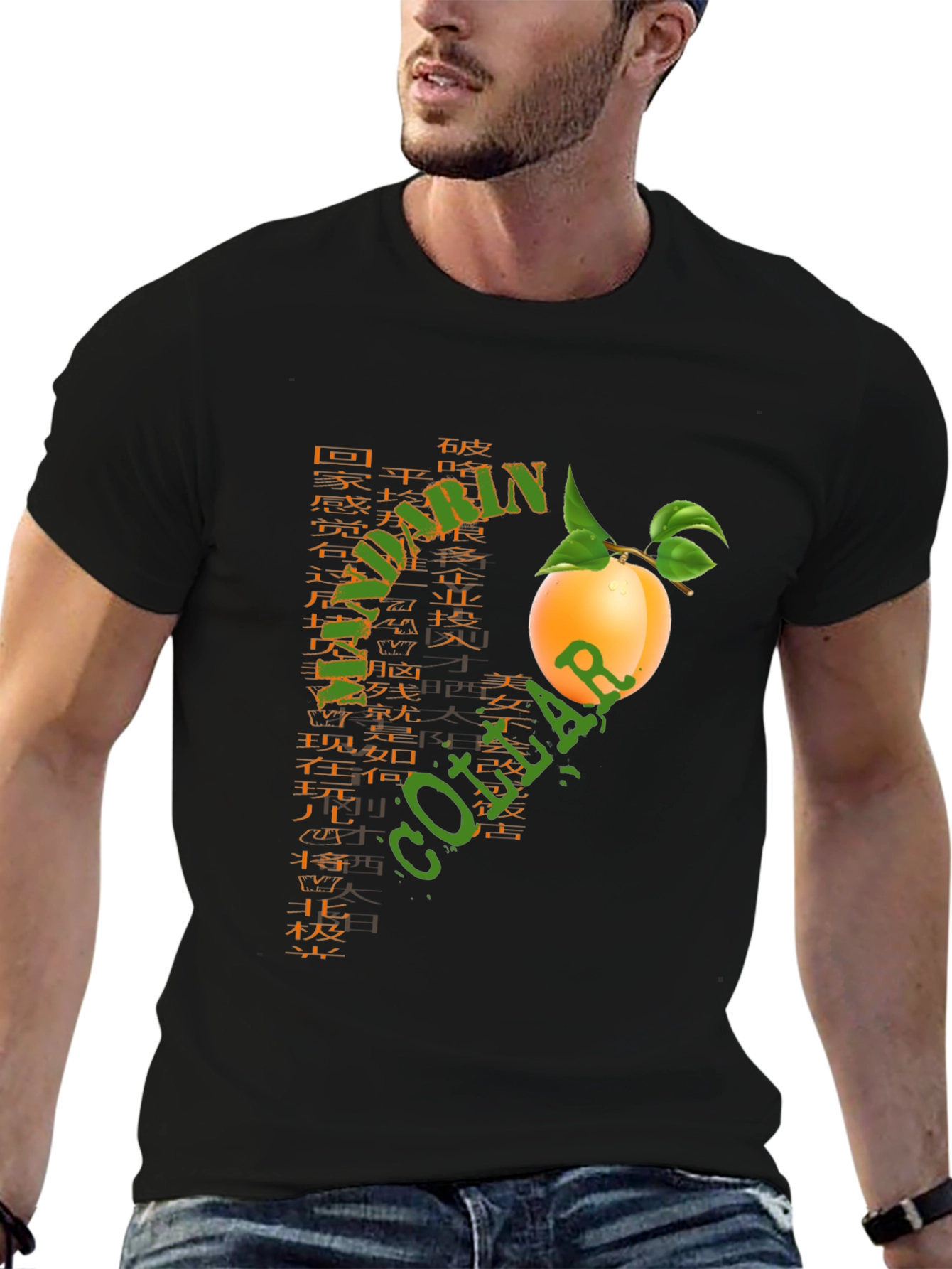 Mandarin Collar Fruit Graphic T-Shirt
