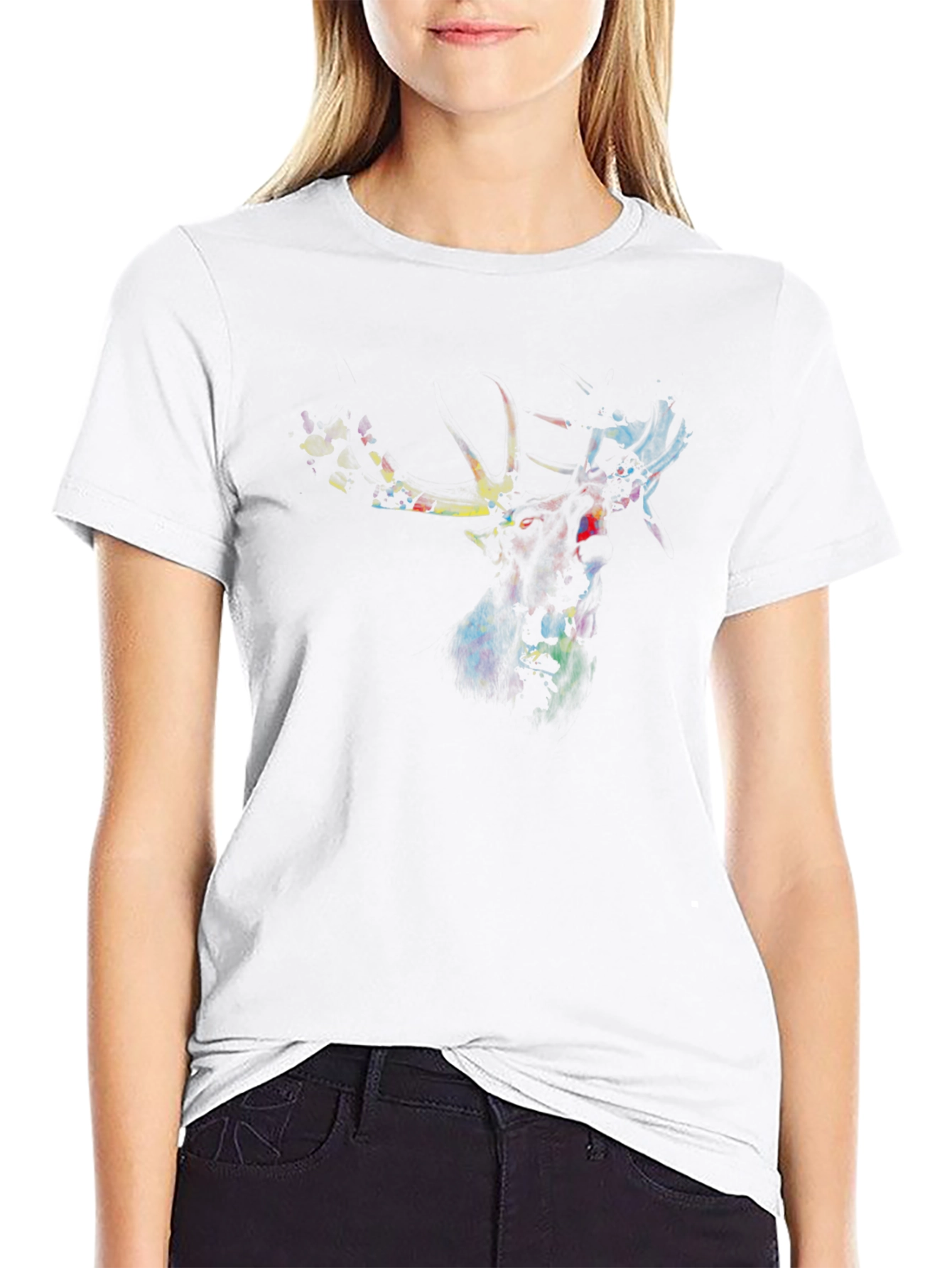 Abstract Deer Graphic Black T-Shirt