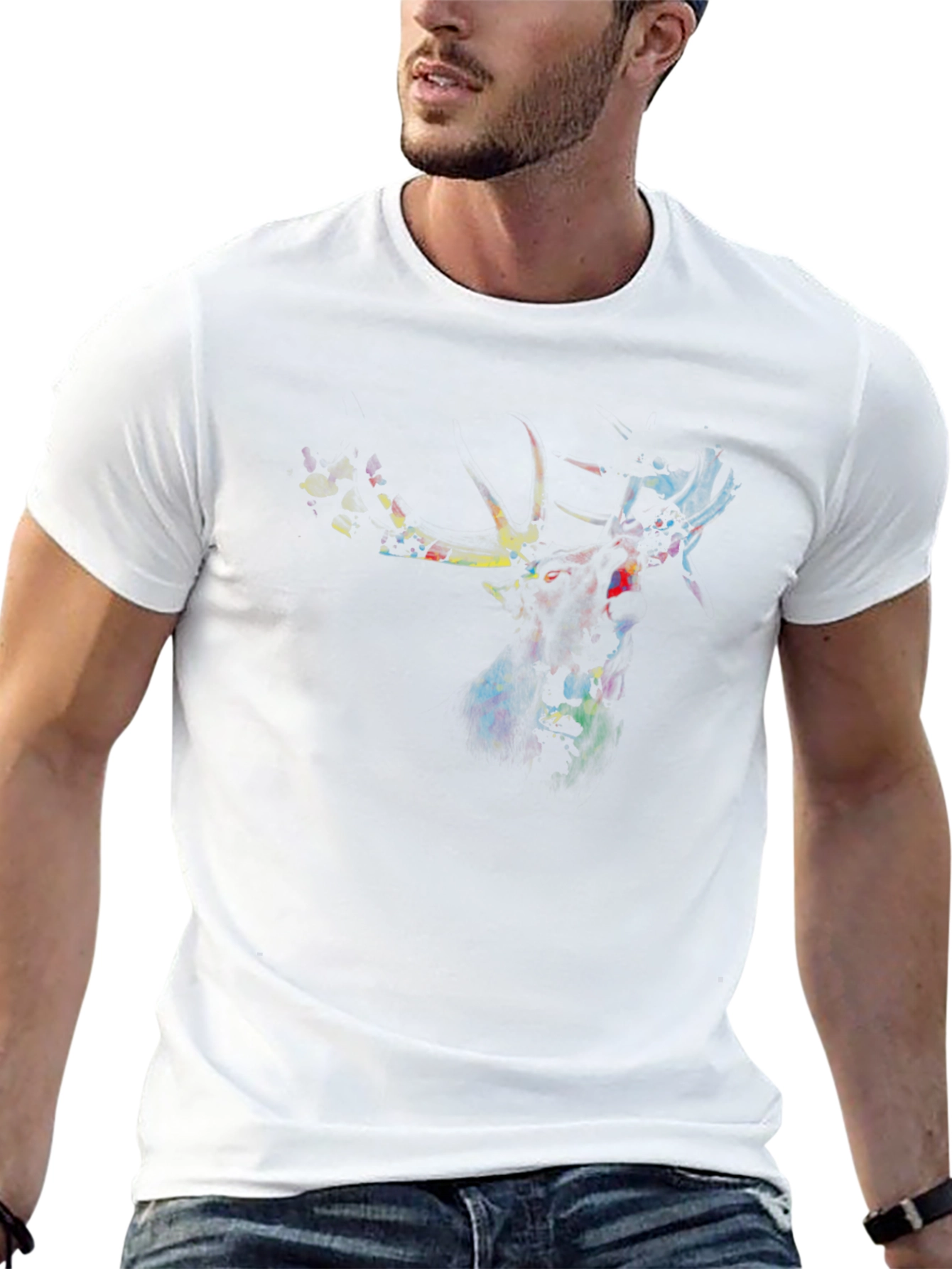 Abstract Deer Graphic Black T-Shirt