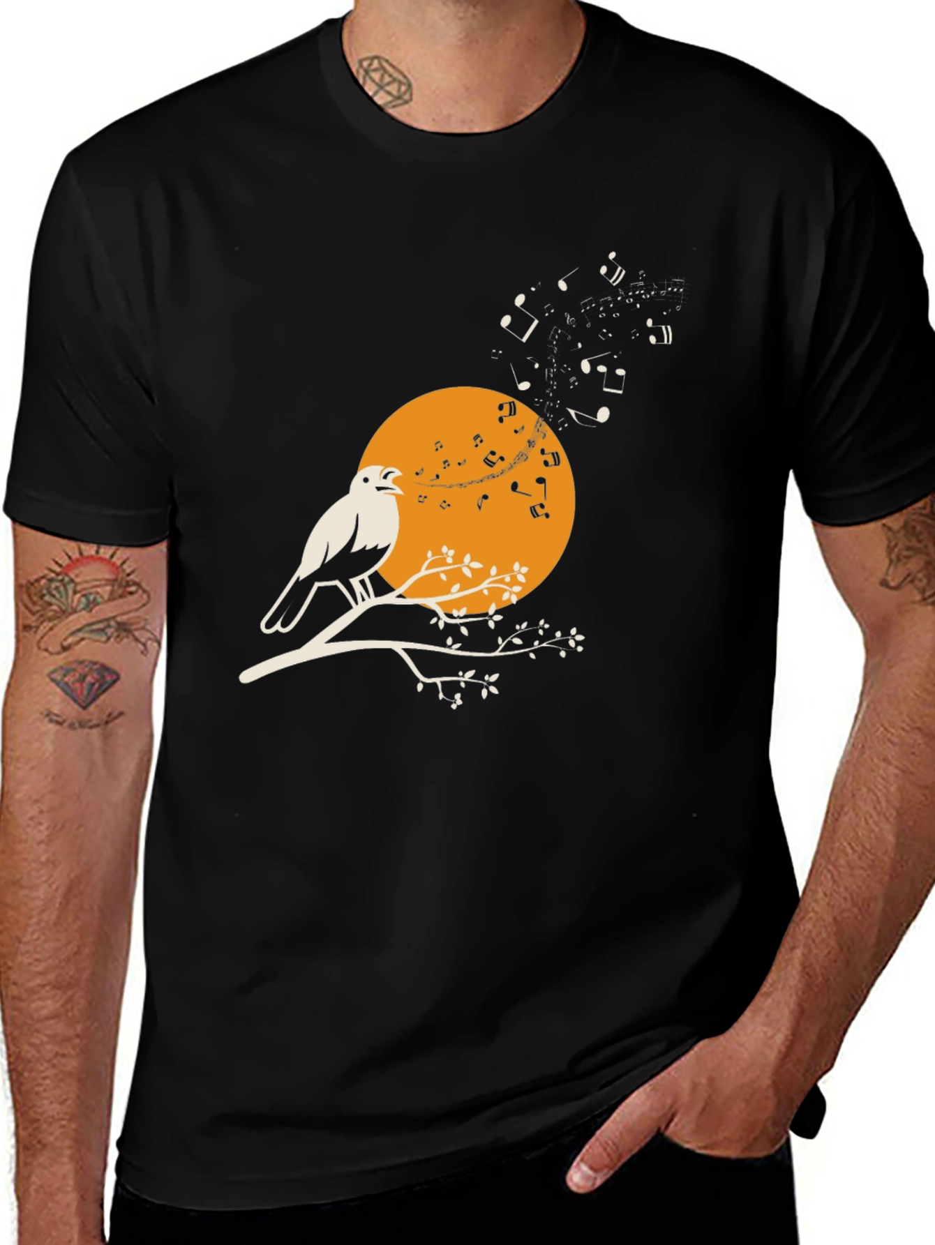 Bird Song T-Shirt - Musical Bird on Branch