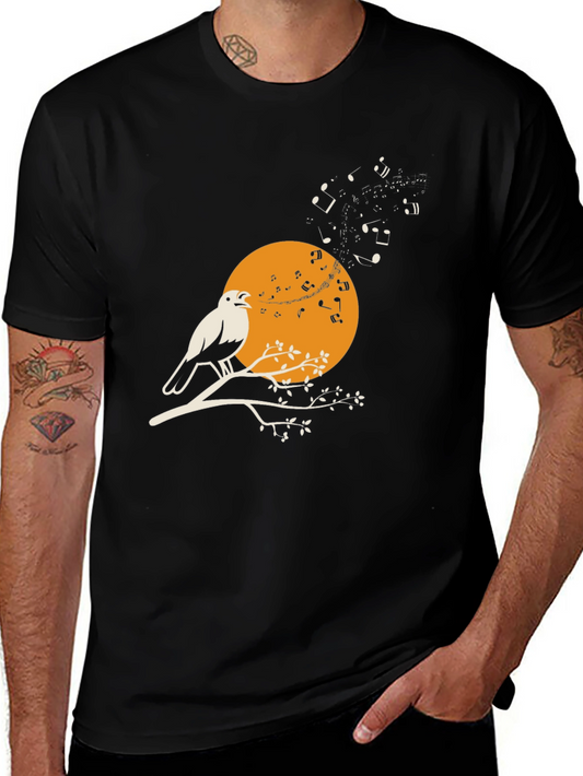 Bird Song T-Shirt - Musical Bird on Branch