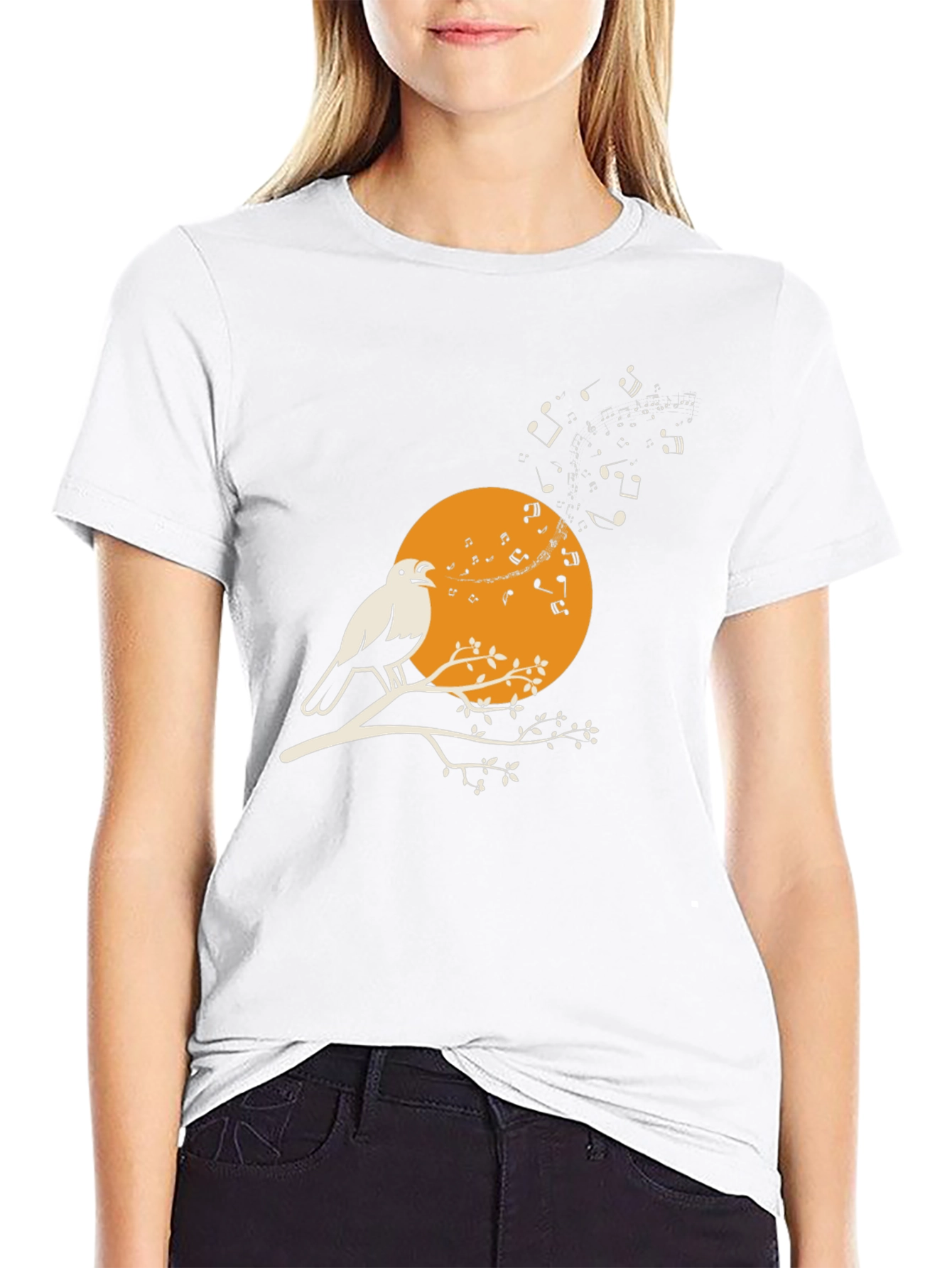 Bird Song T-Shirt - Musical Bird on Branch