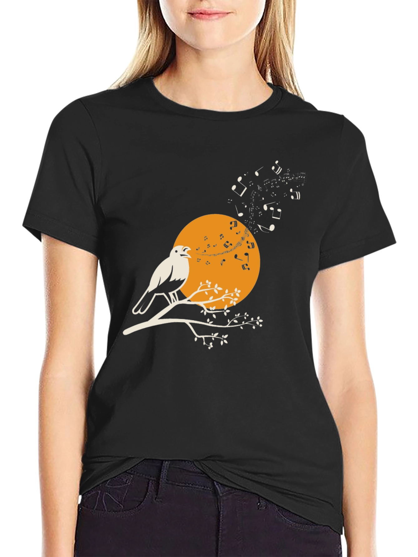 Bird Song T-Shirt - Musical Bird on Branch
