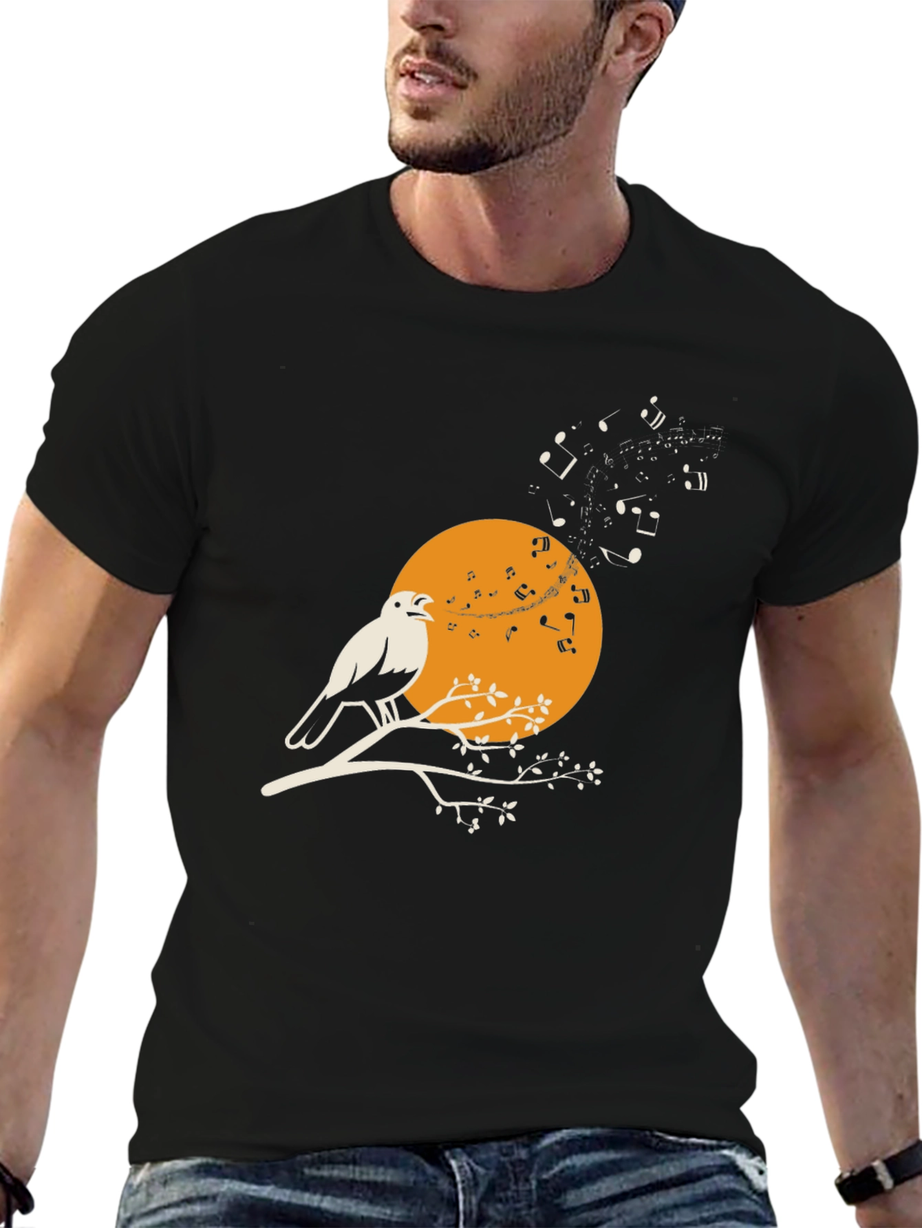 Bird Song T-Shirt - Musical Bird on Branch