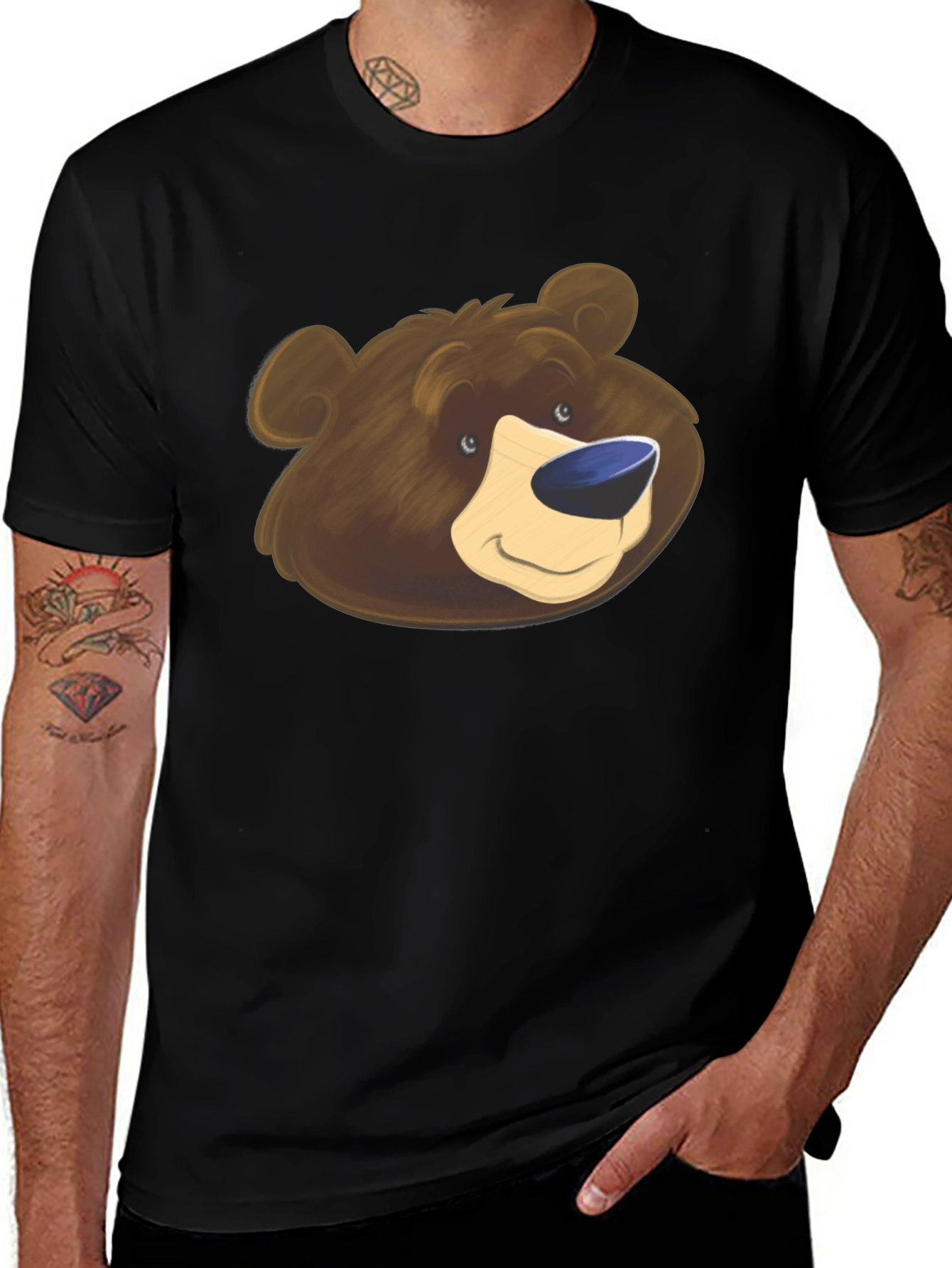 Bear Graphic Black T-Shirt - Cartoon Animal Tee