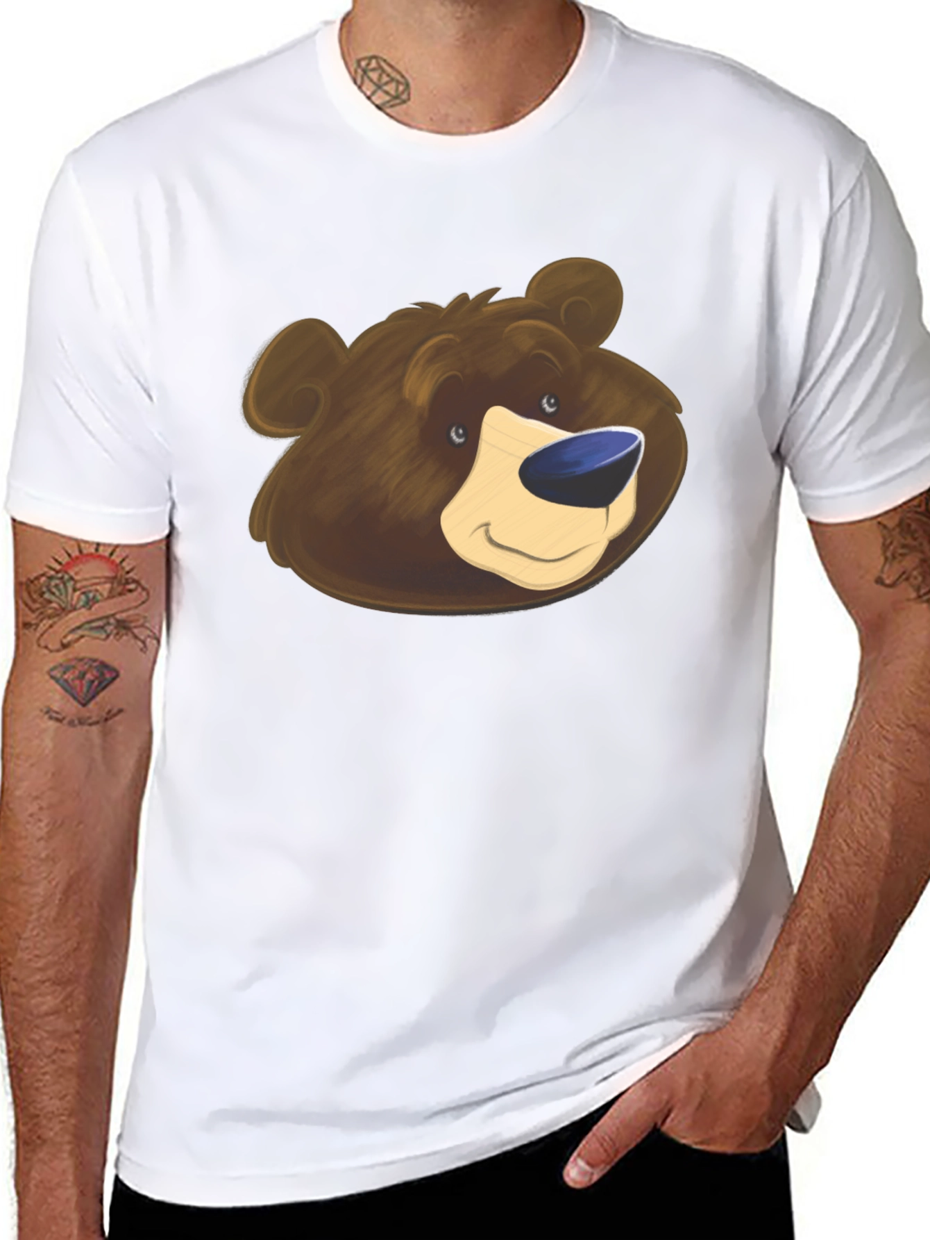 Bear Graphic Black T-Shirt - Cartoon Animal Tee