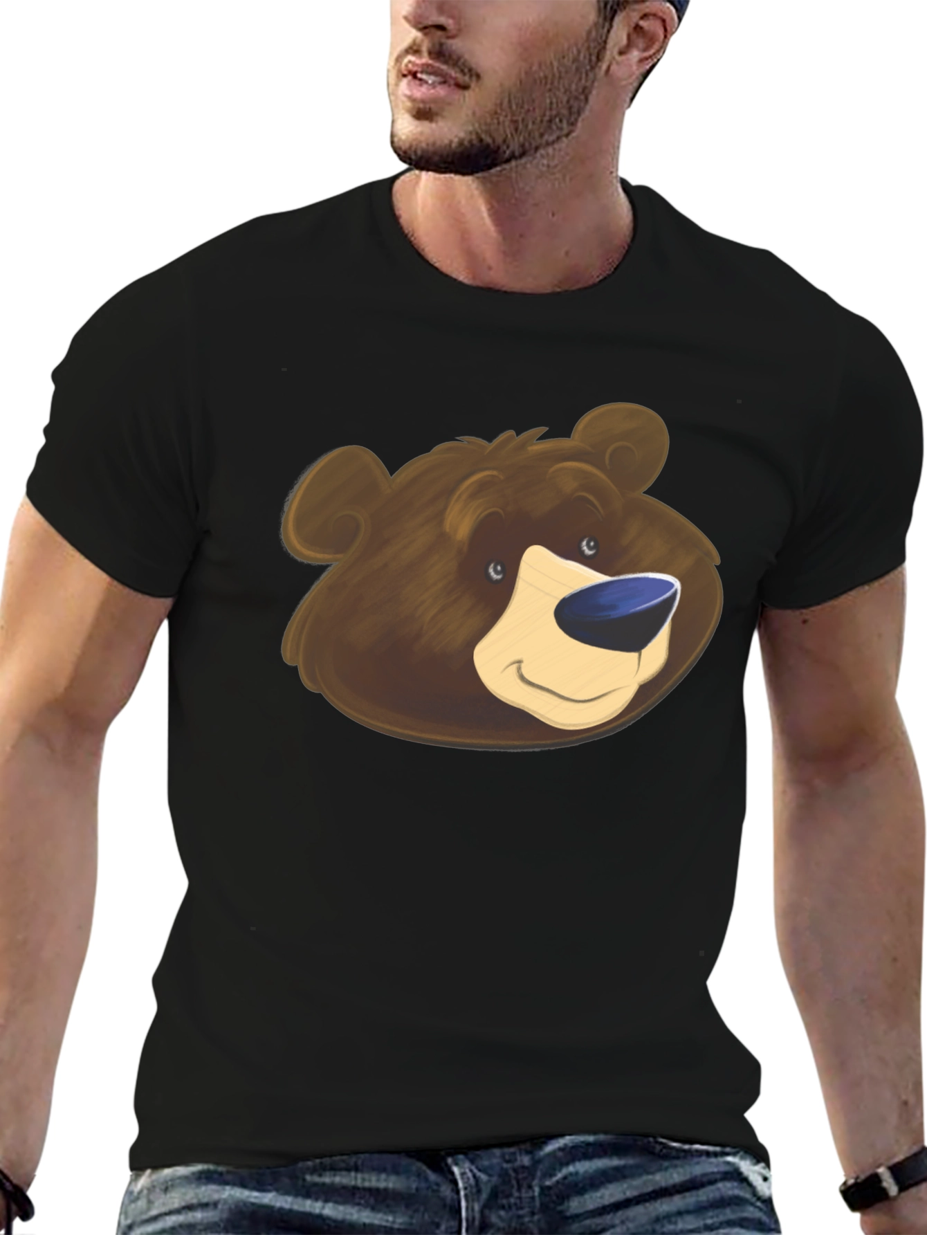 Bear Graphic Black T-Shirt - Cartoon Animal Tee