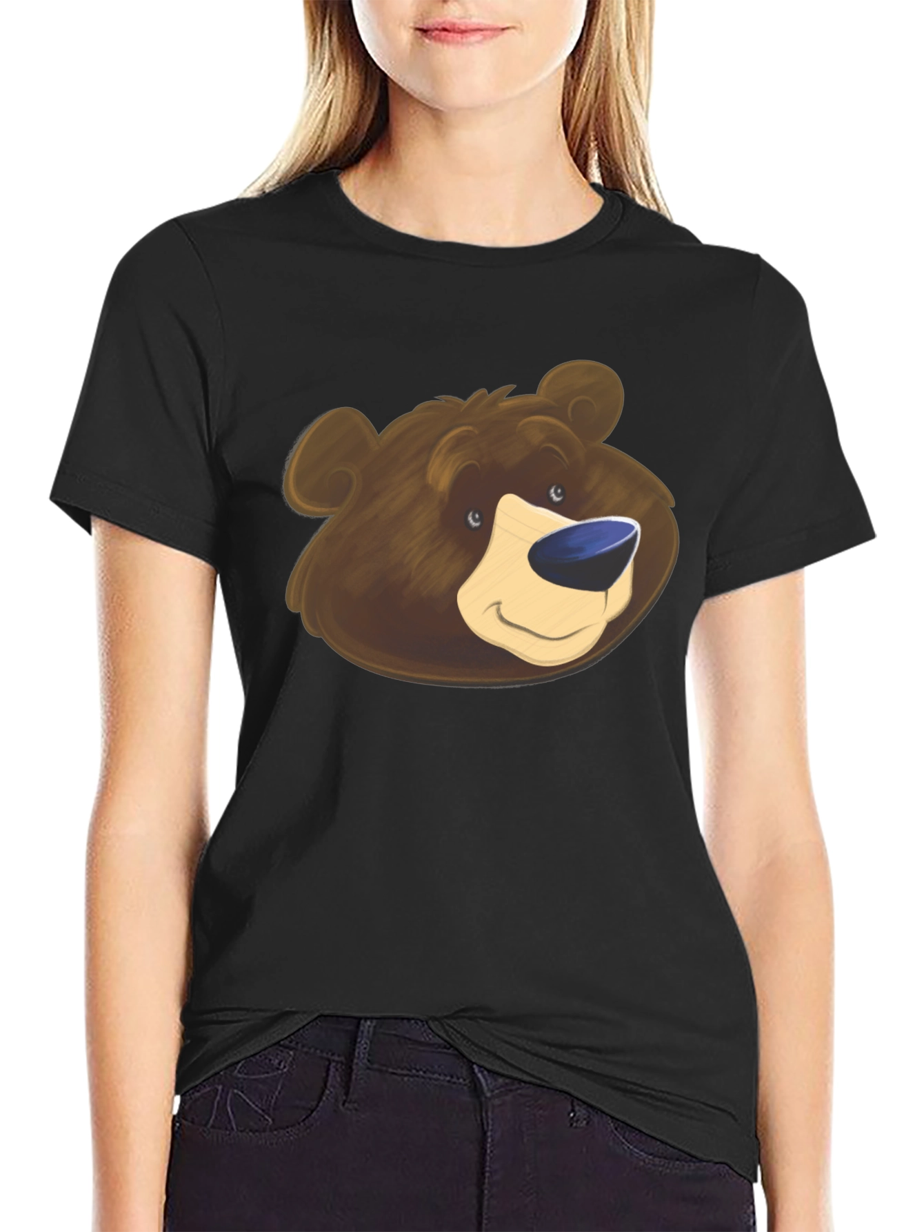 Bear Graphic Black T-Shirt - Cartoon Animal Tee