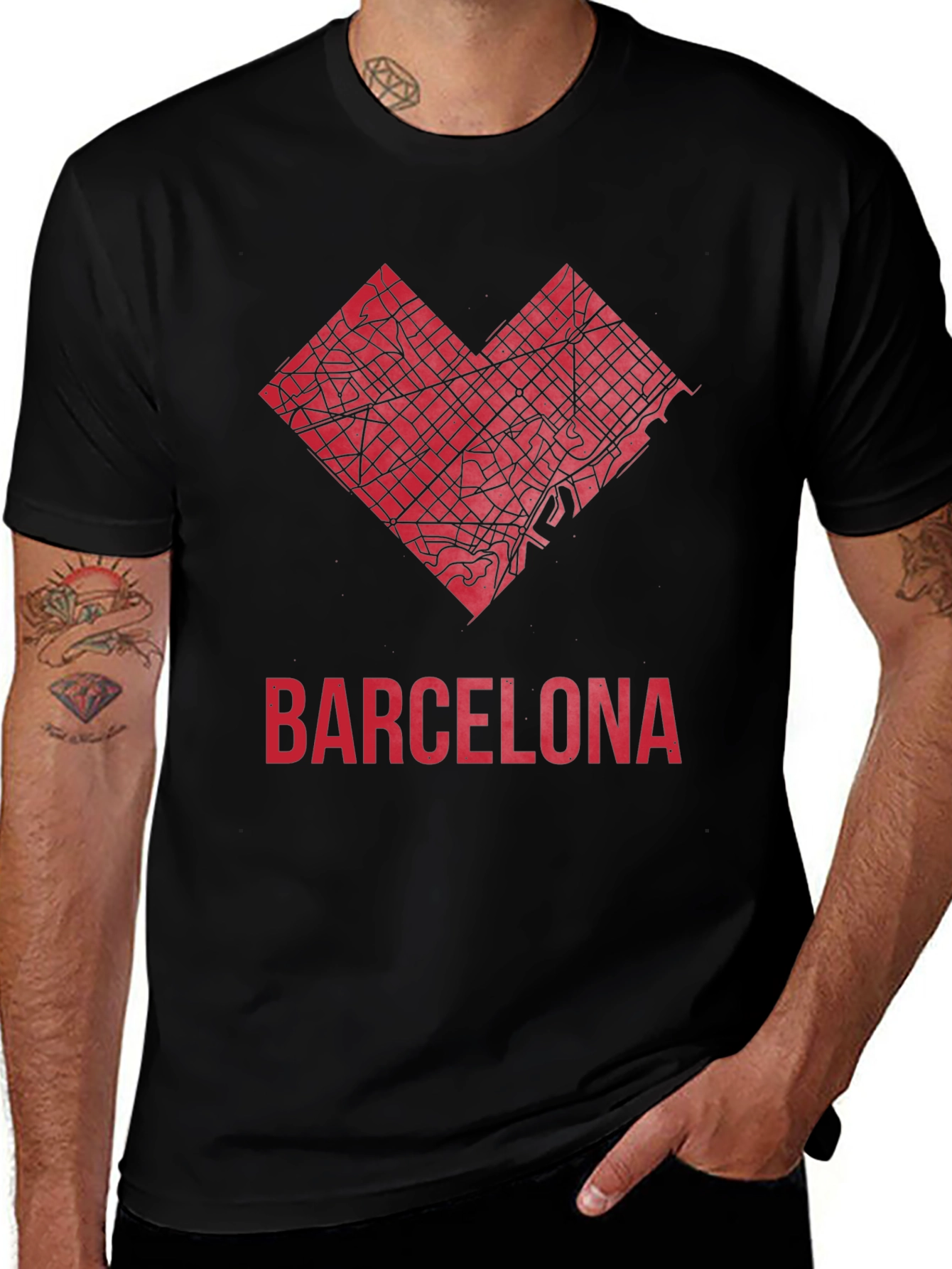 Barcelona Heart Map Graphic T-Shirt - Stylish City Pride