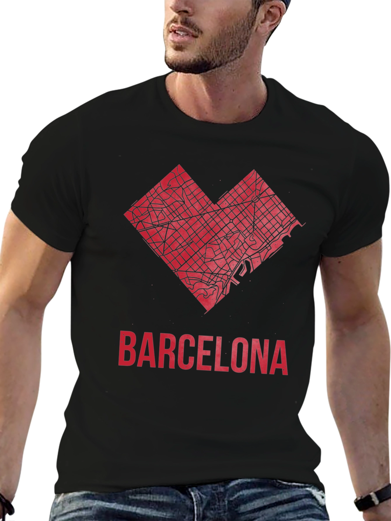 Barcelona Heart Map Graphic T-Shirt - Stylish City Pride