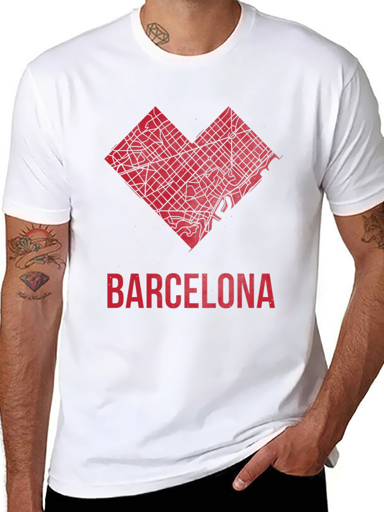Barcelona Heart Map Graphic T-Shirt - Stylish City Pride