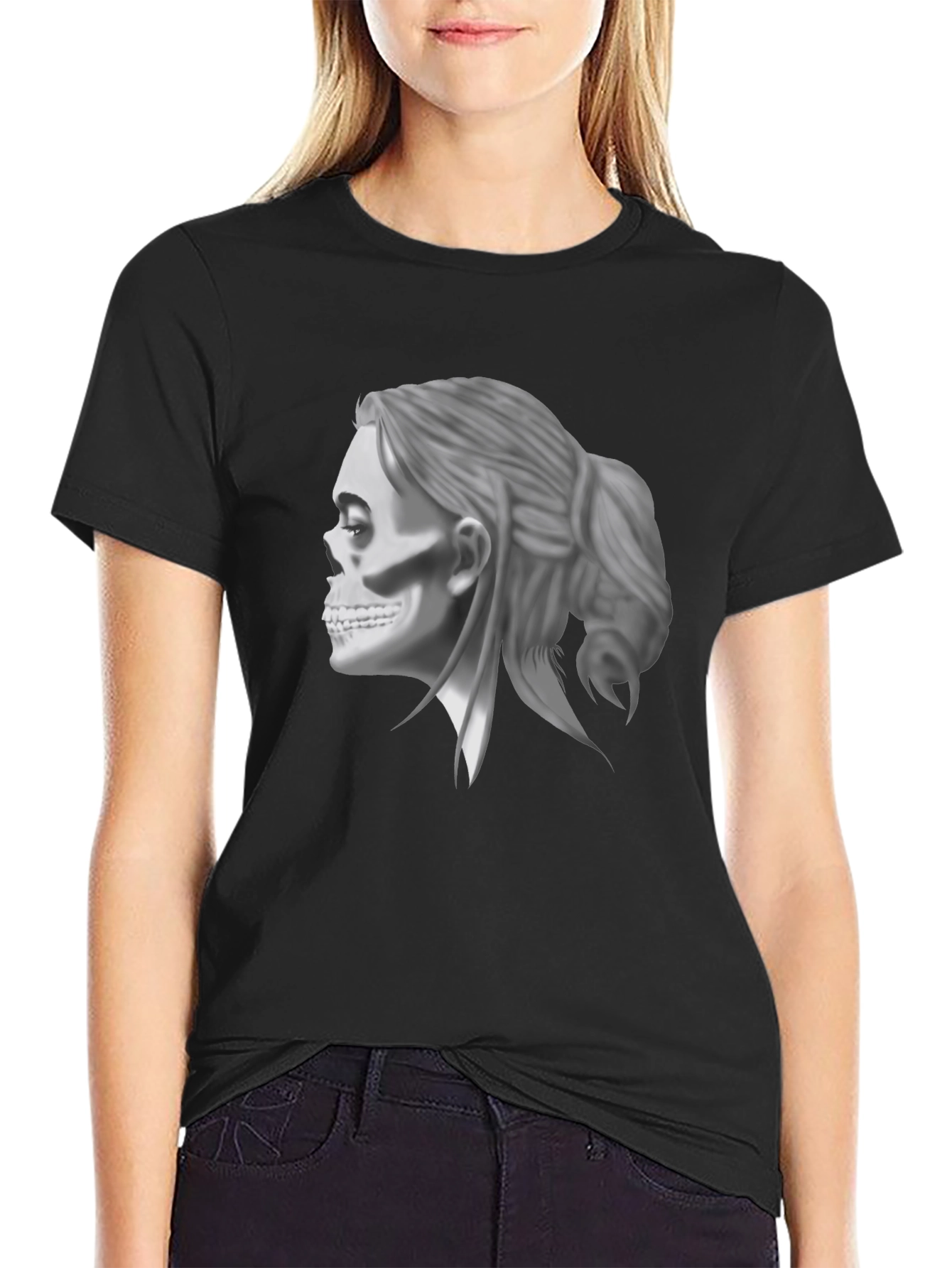 Skull Woman Graphic Tee - Cool Casual Style