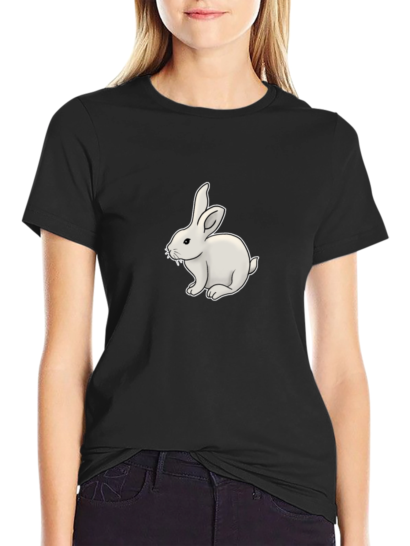 Bunny Graphic Tee - Black Cotton T-Shirt