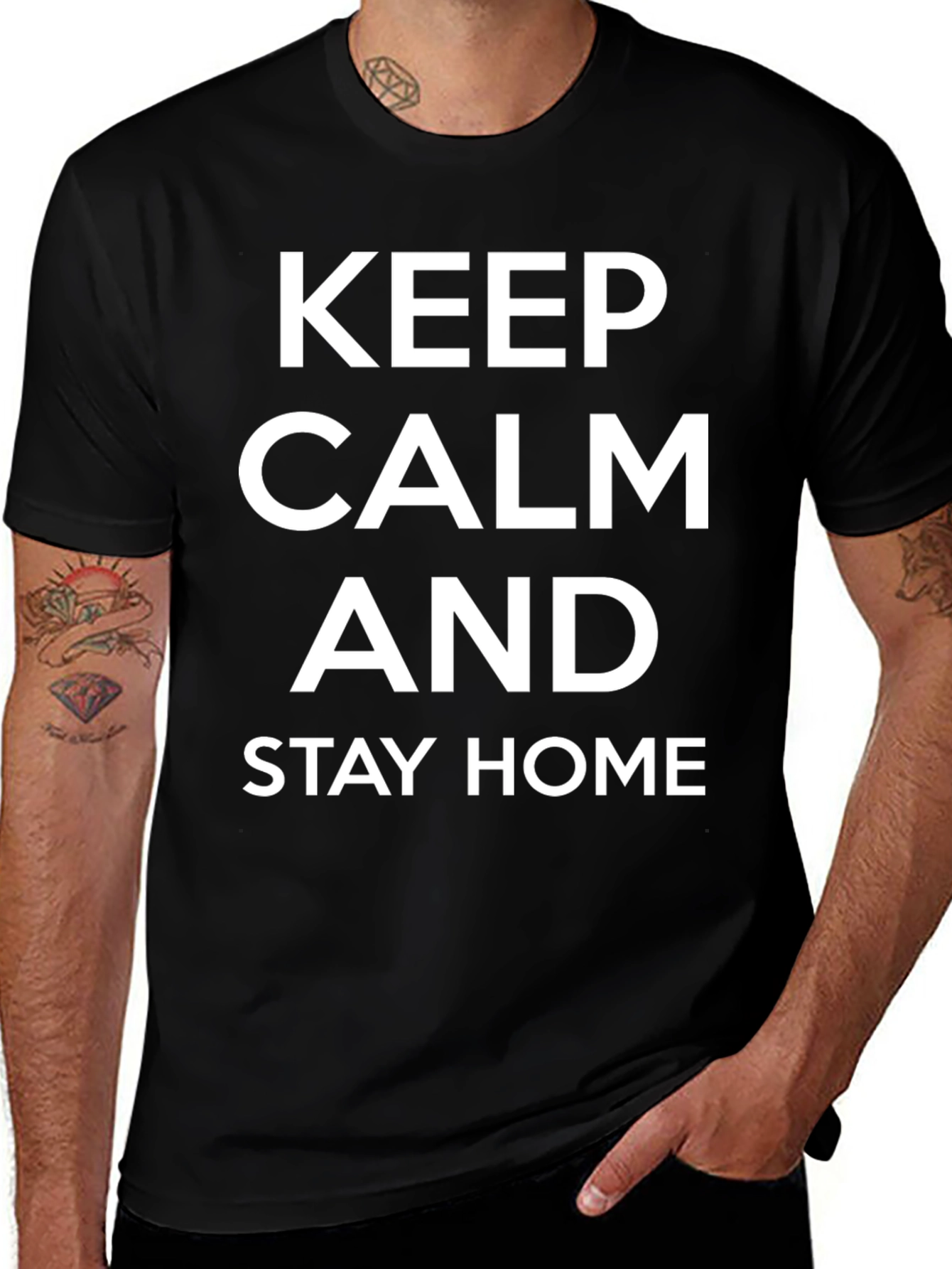 Keep Calm and Stay Home Black Graphic Tee
