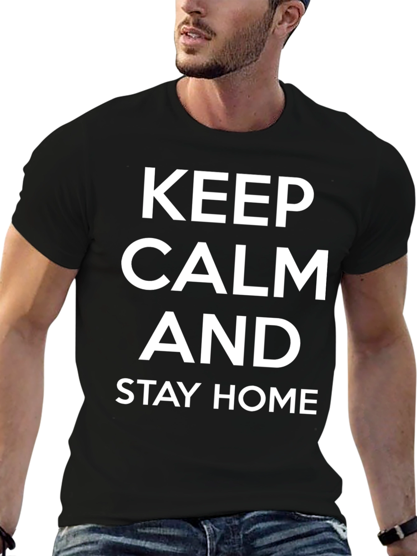 Keep Calm and Stay Home Black Graphic Tee