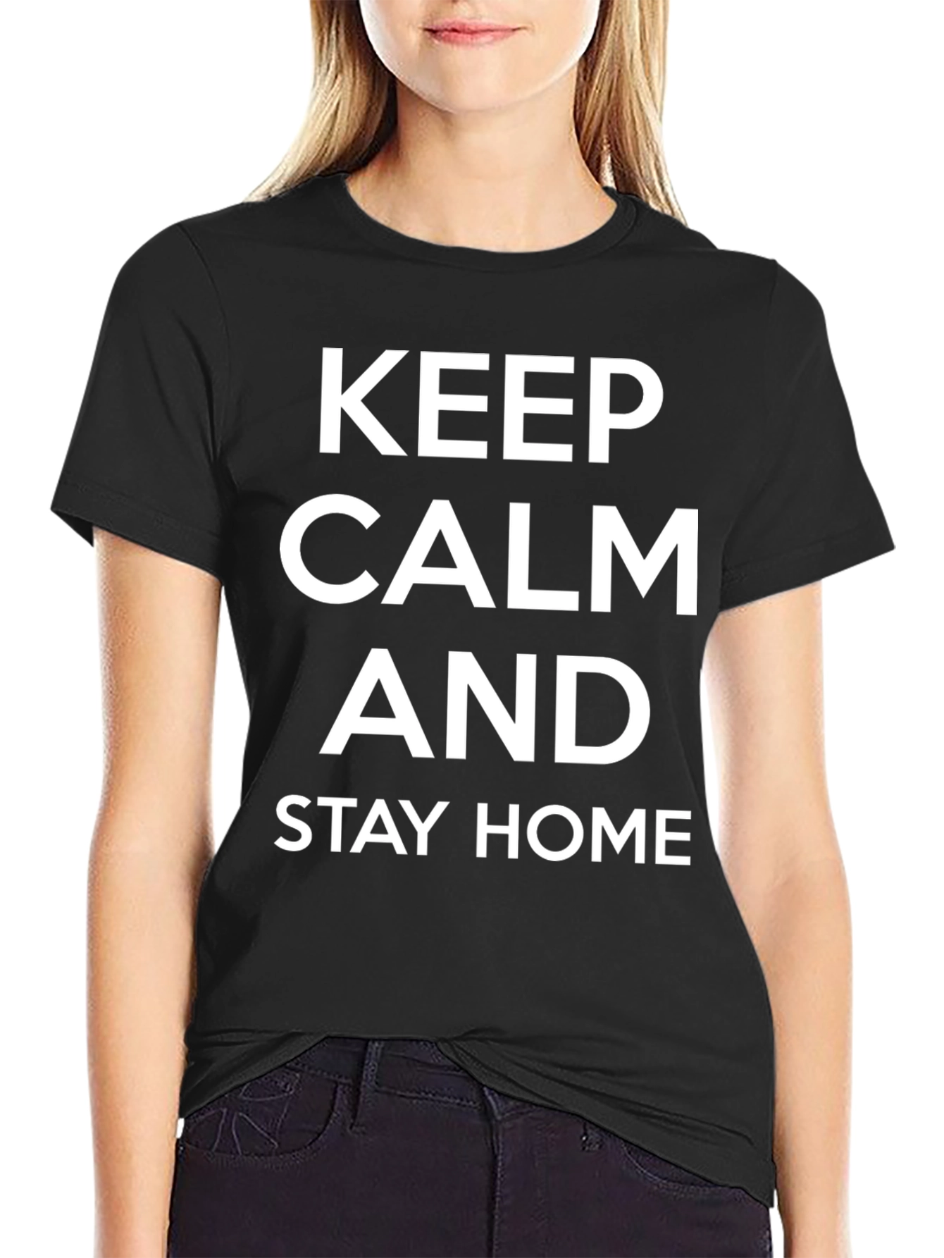 Keep Calm and Stay Home Black Graphic Tee