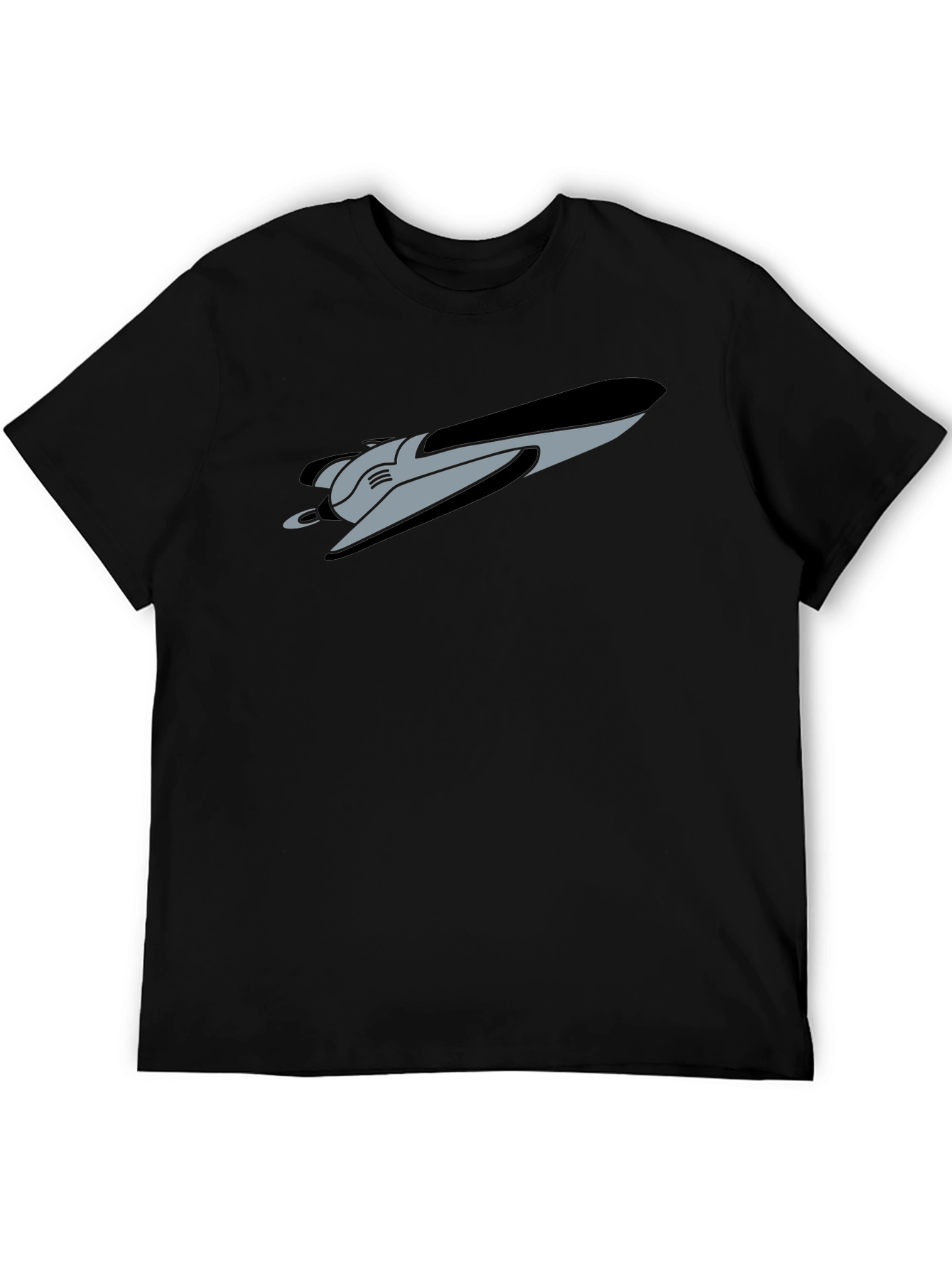 Retro Spaceship Graphic Tee - Black Cotton Blend