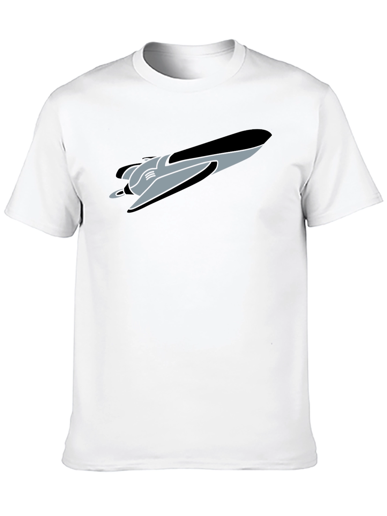 Retro Spaceship Graphic Tee - Black Cotton Blend