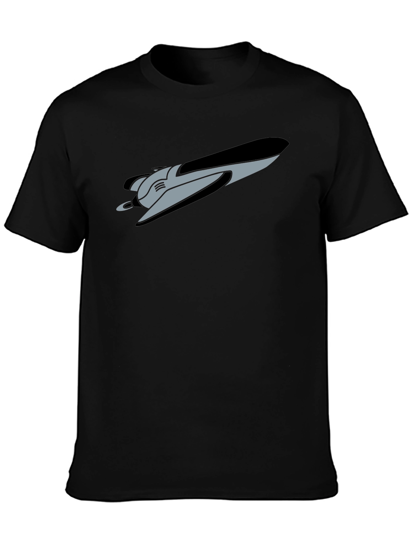 Retro Spaceship Graphic Tee - Black Cotton Blend