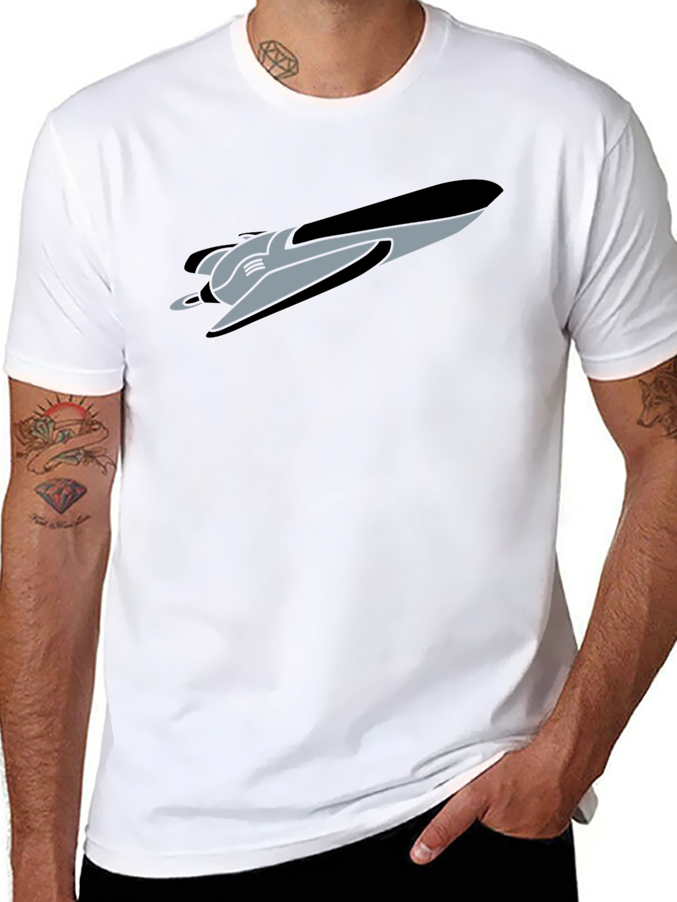 Retro Spaceship Graphic Tee - Black Cotton Blend