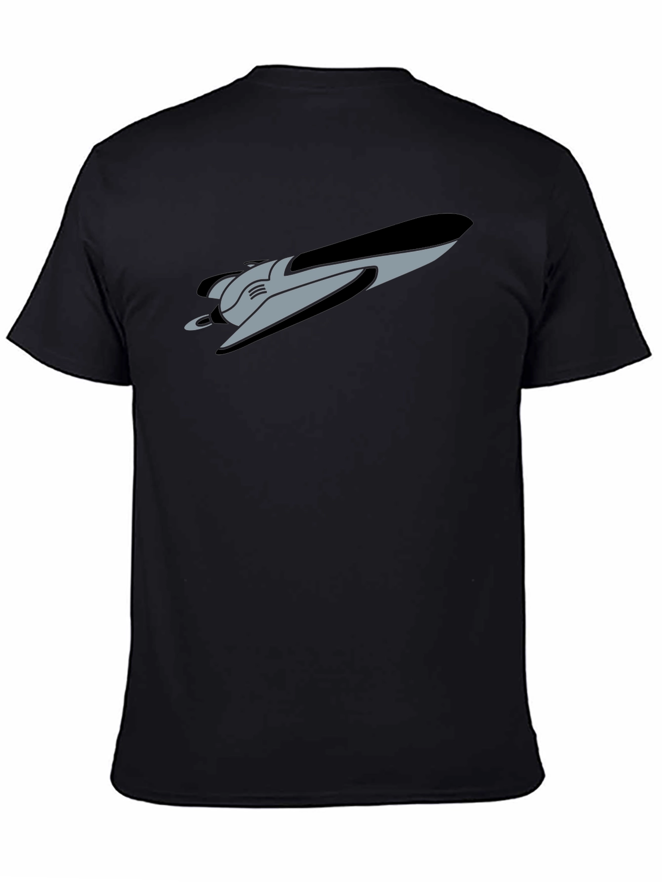 Retro Spaceship Graphic Tee - Black Cotton Blend