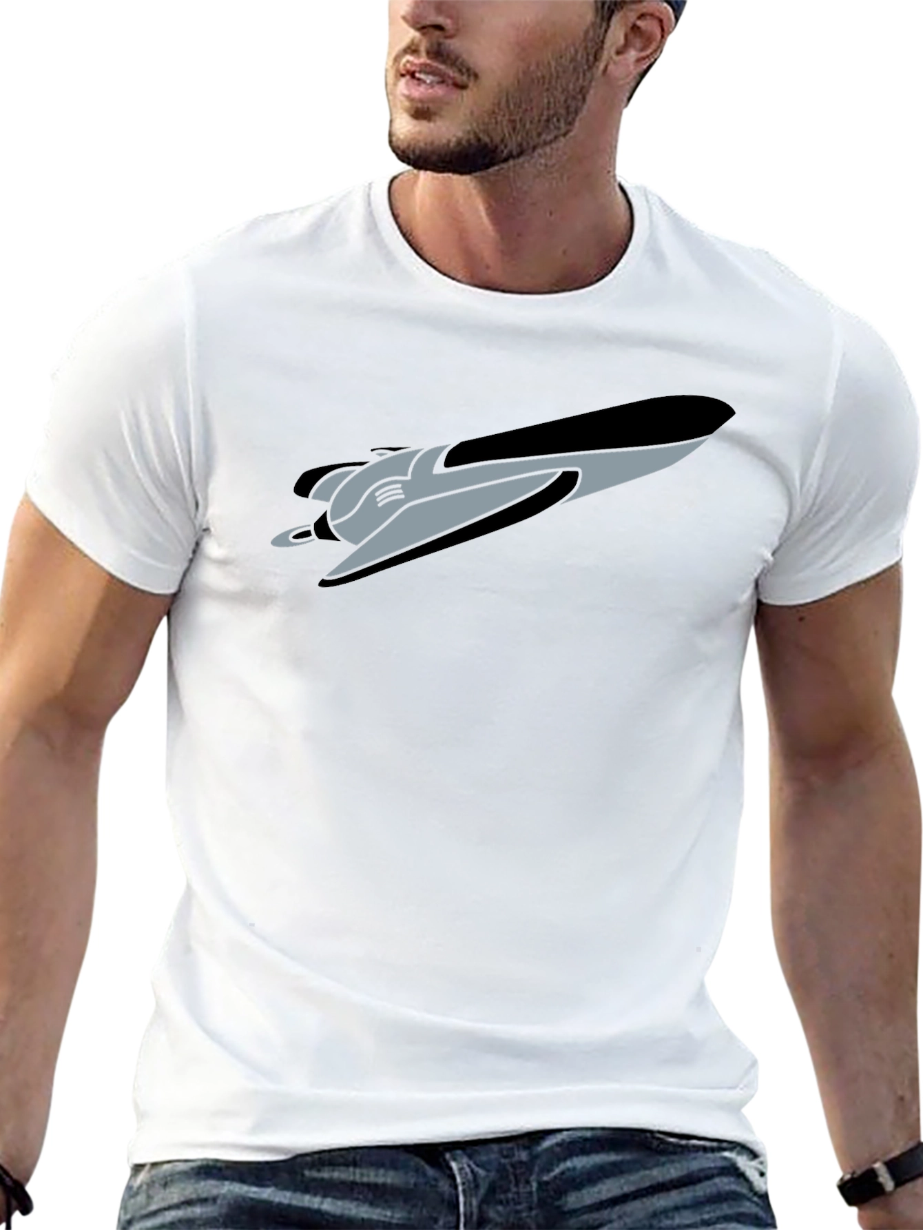 Retro Spaceship Graphic Tee - Black Cotton Blend