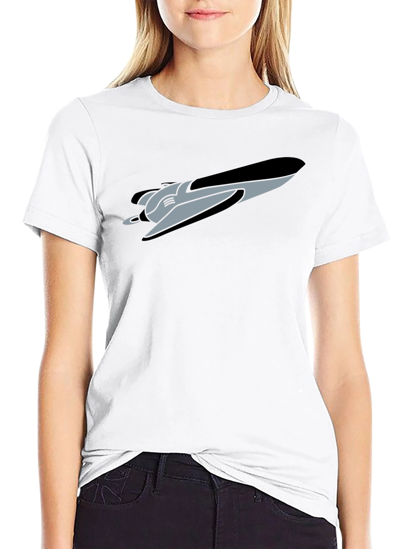 Retro Spaceship Graphic Tee - Black Cotton Blend