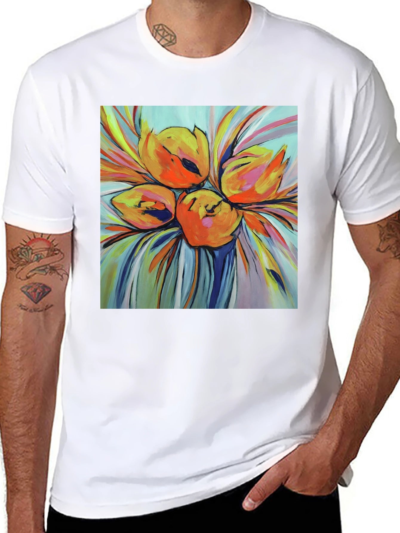 Floral Print T-Shirt - Bold Artistic Design