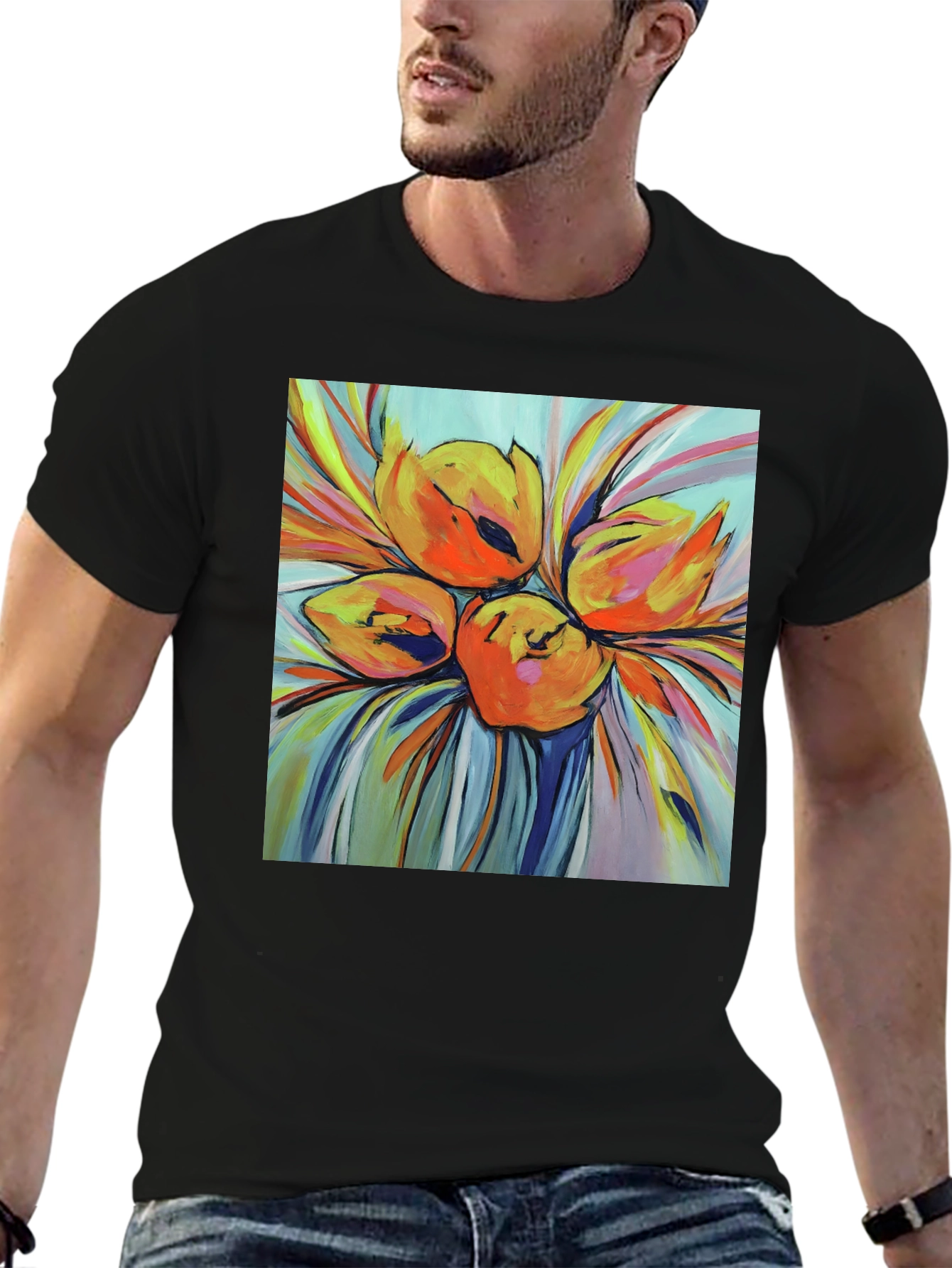 Floral Print T-Shirt - Bold Artistic Design