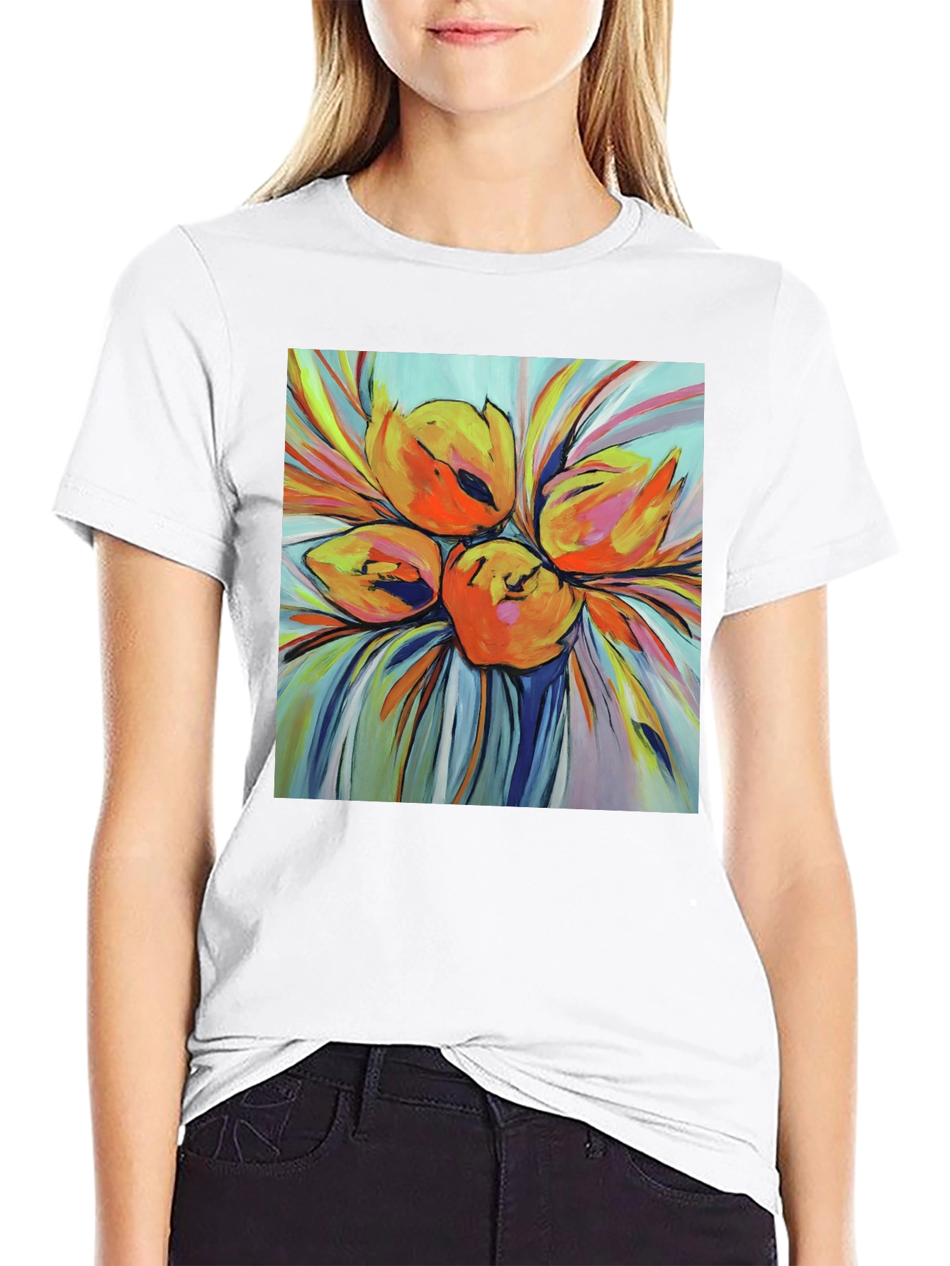 Floral Print T-Shirt - Bold Artistic Design