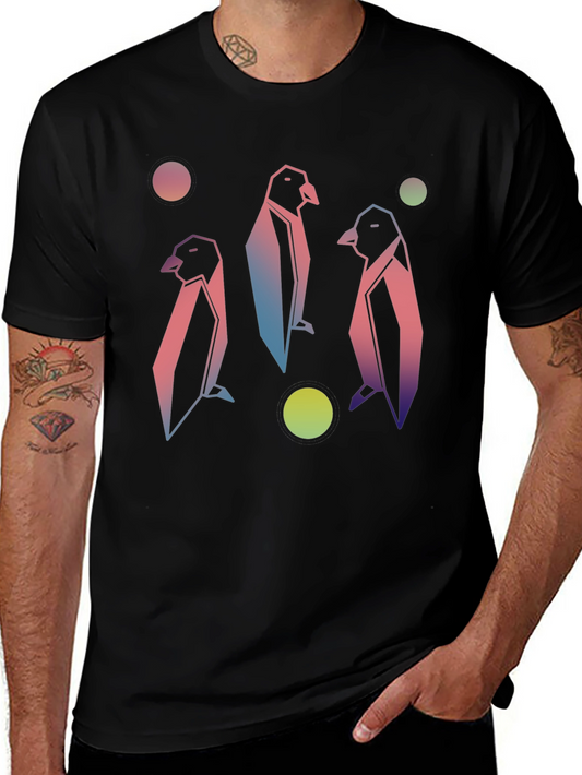 Geometric Penguin Graphic Tee - Trendy Style