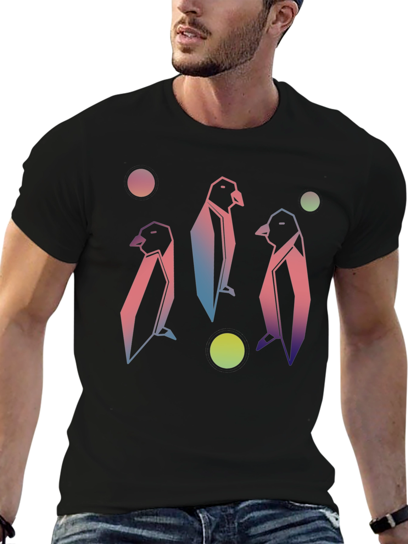 Geometric Penguin Graphic Tee - Trendy Style