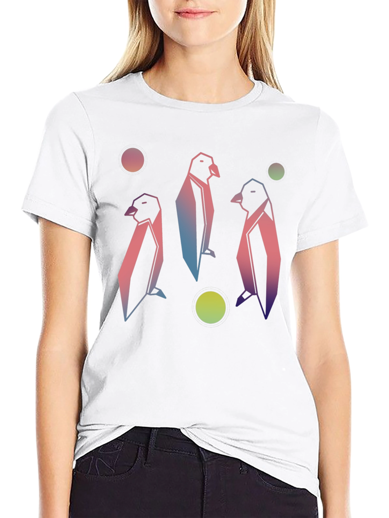 Geometric Penguin Graphic Tee - Trendy Style
