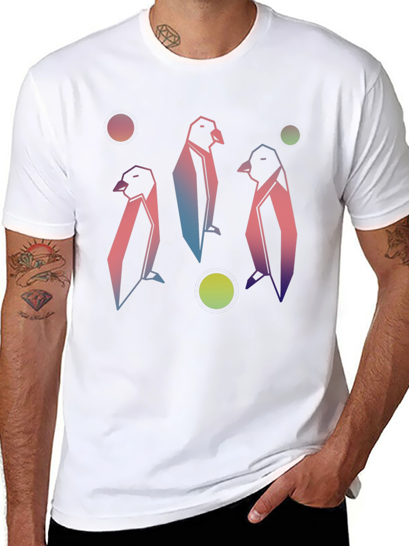 Geometric Penguin Graphic Tee - Trendy Style