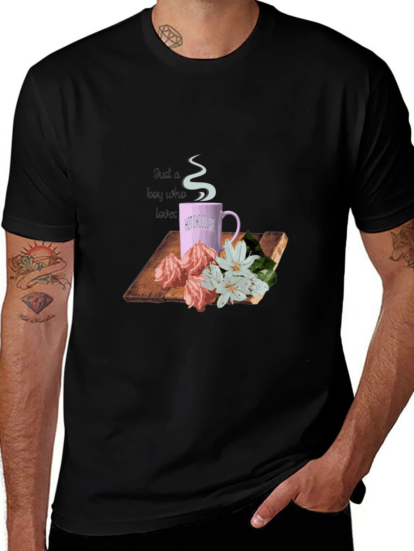 Hot Chocolate & Flowers Graphic Tee - Black