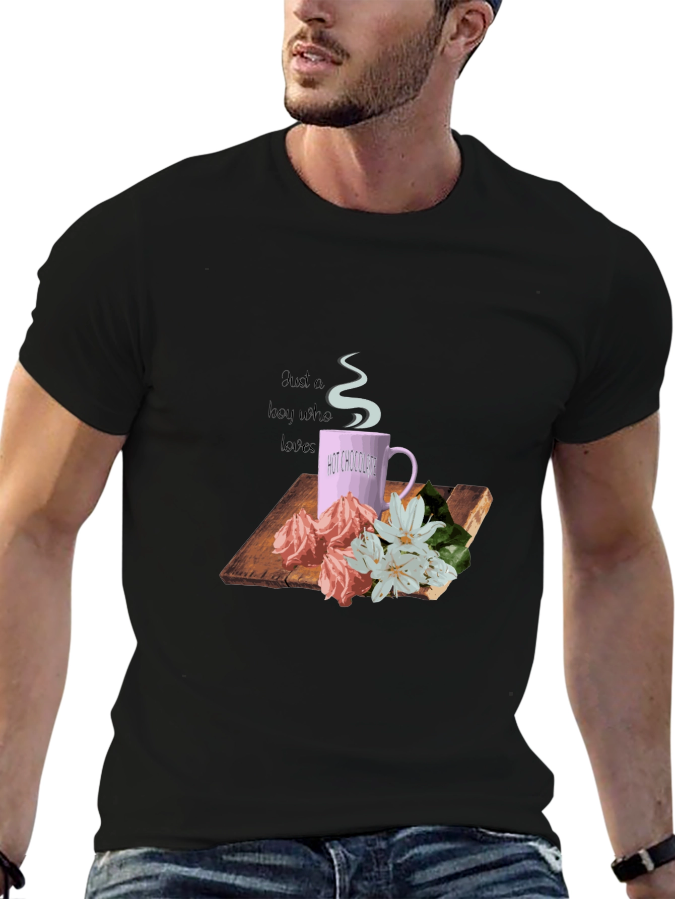 Hot Chocolate & Flowers Graphic Tee - Black