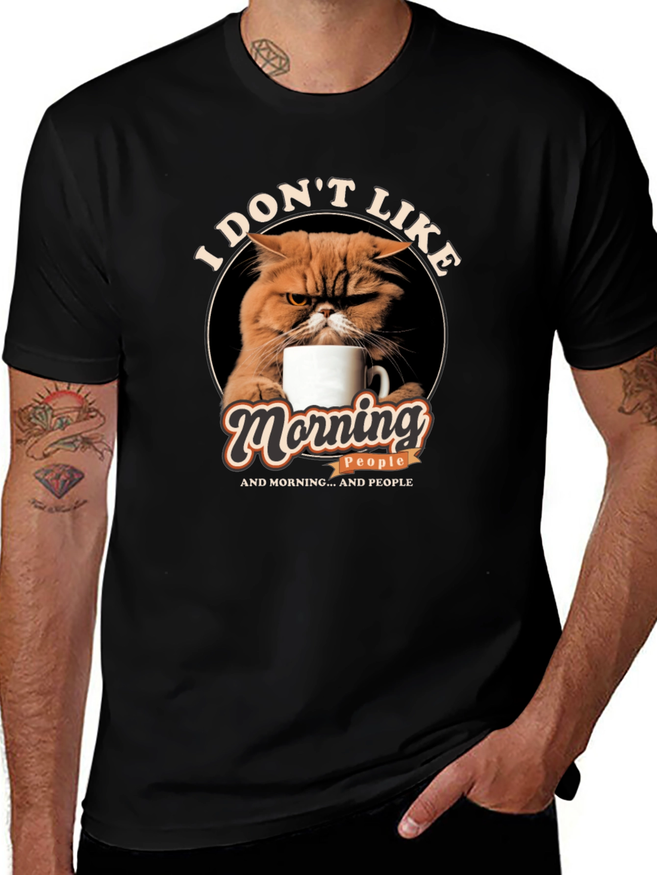 I Dont Like Morning People Cat Graphic T-Shirt